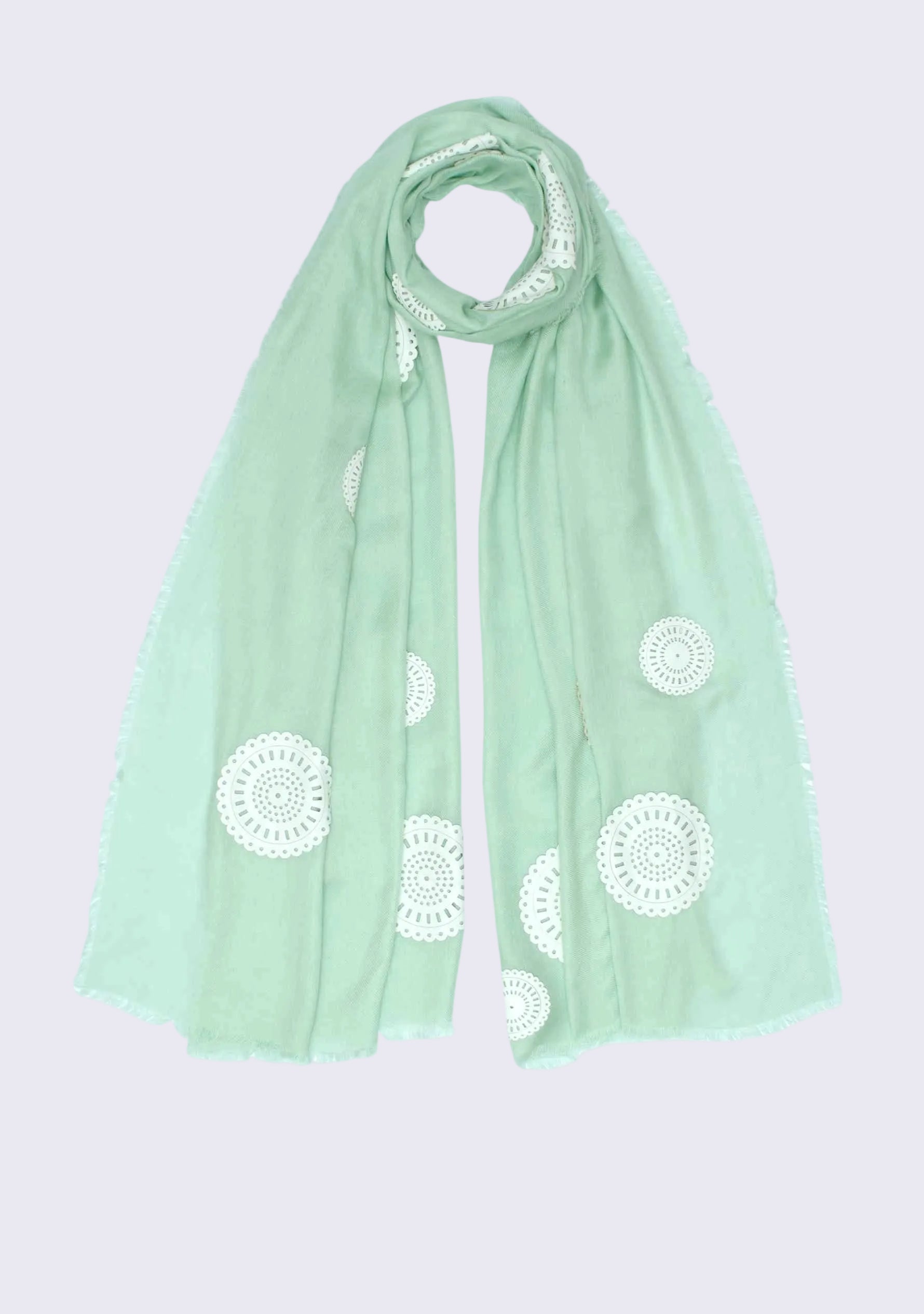 Lt. Sage Green Modal Scarf White Faux Leather Appliques