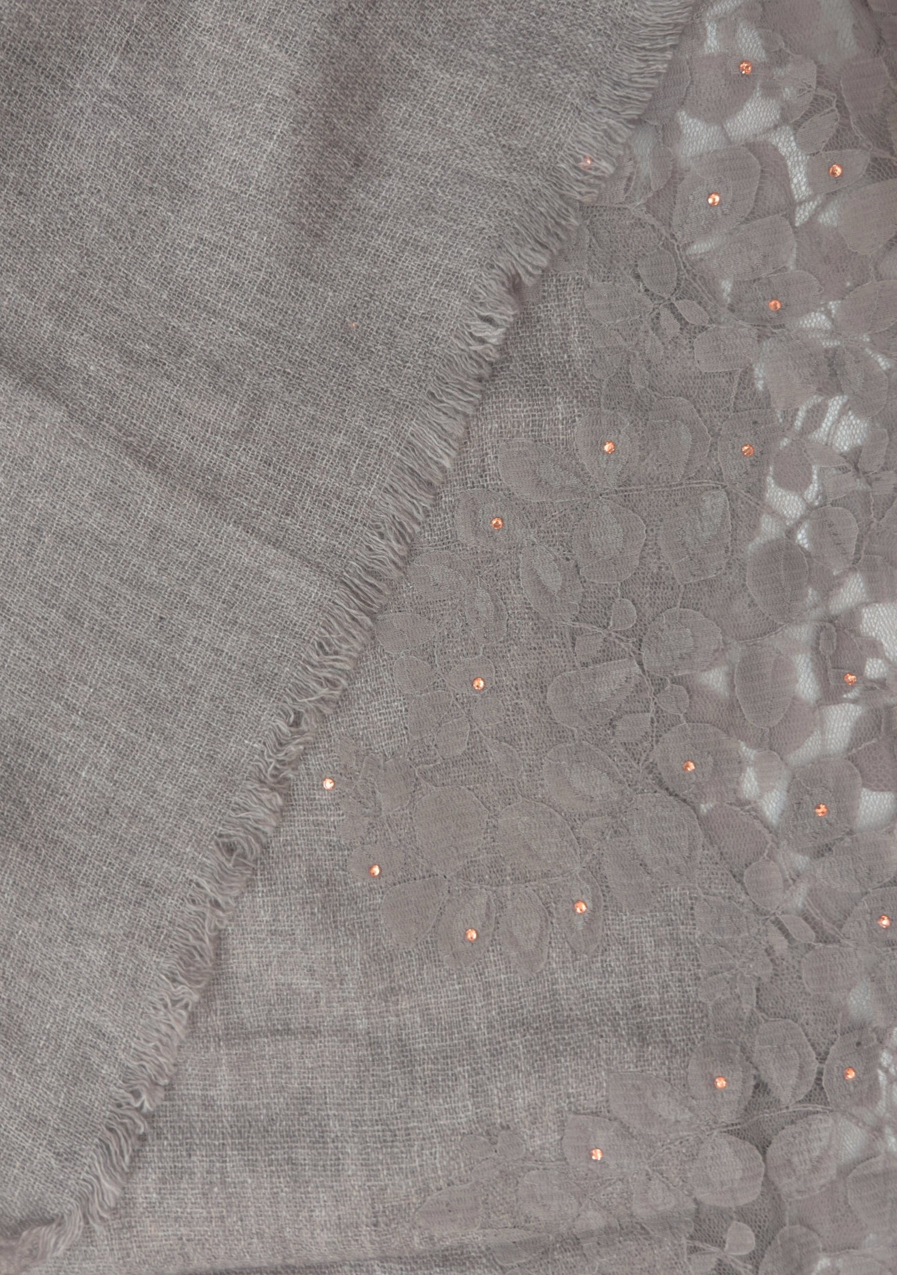Natural Melange Wool Scarf Natural Lace & Gold Swarovski