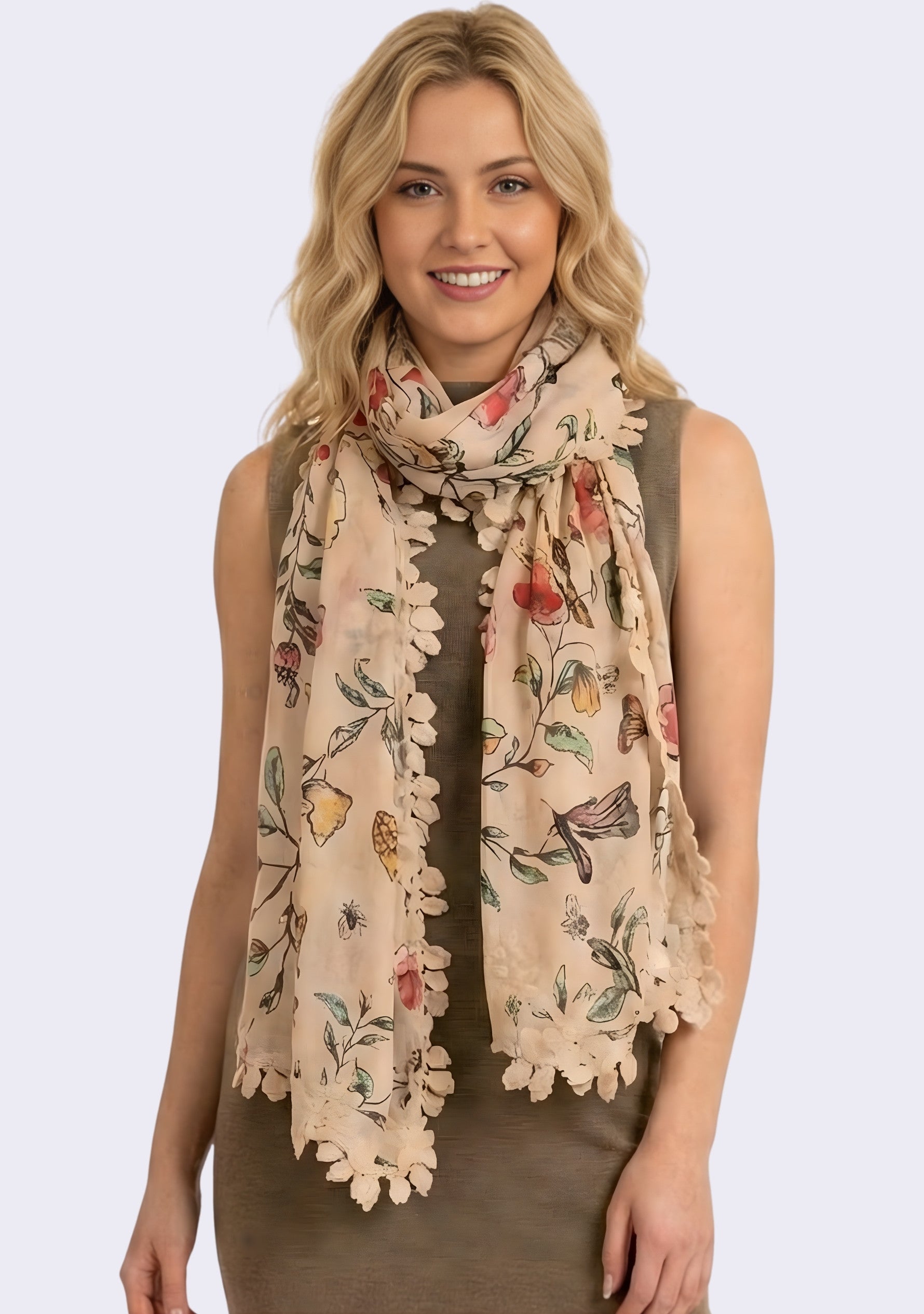 Beige Print Modal & Silk Scarf
Beige Lace