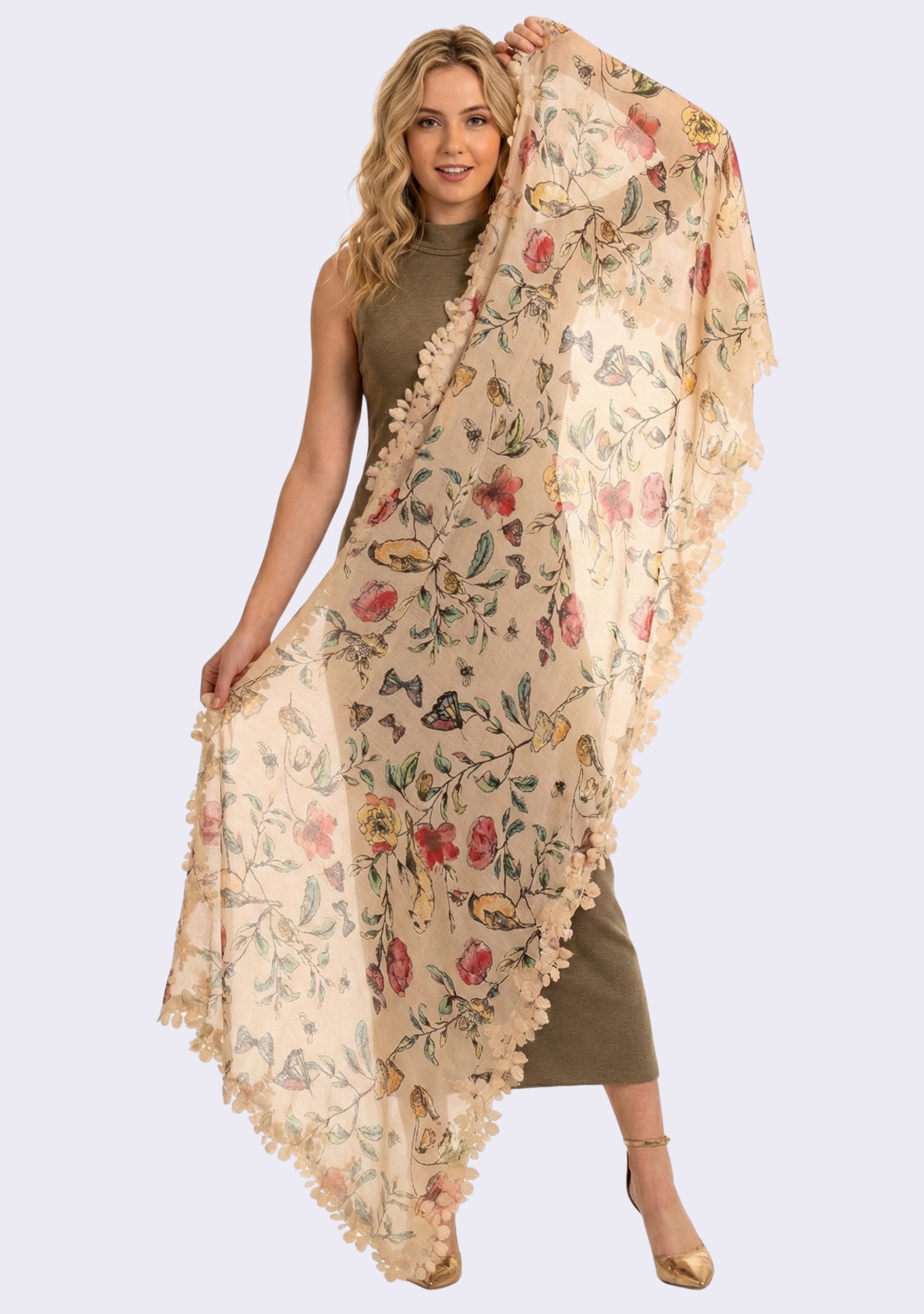 Beige Print Modal & Silk Scarf
Beige Lace