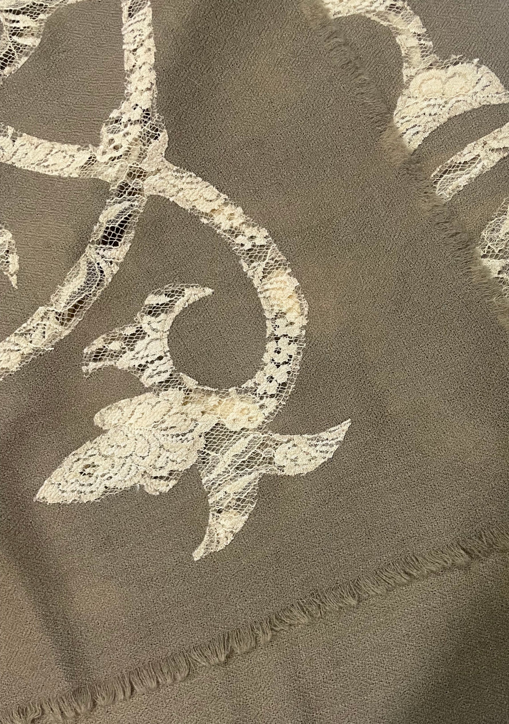 Taupe Cashmere Scarf 
Beige Lace