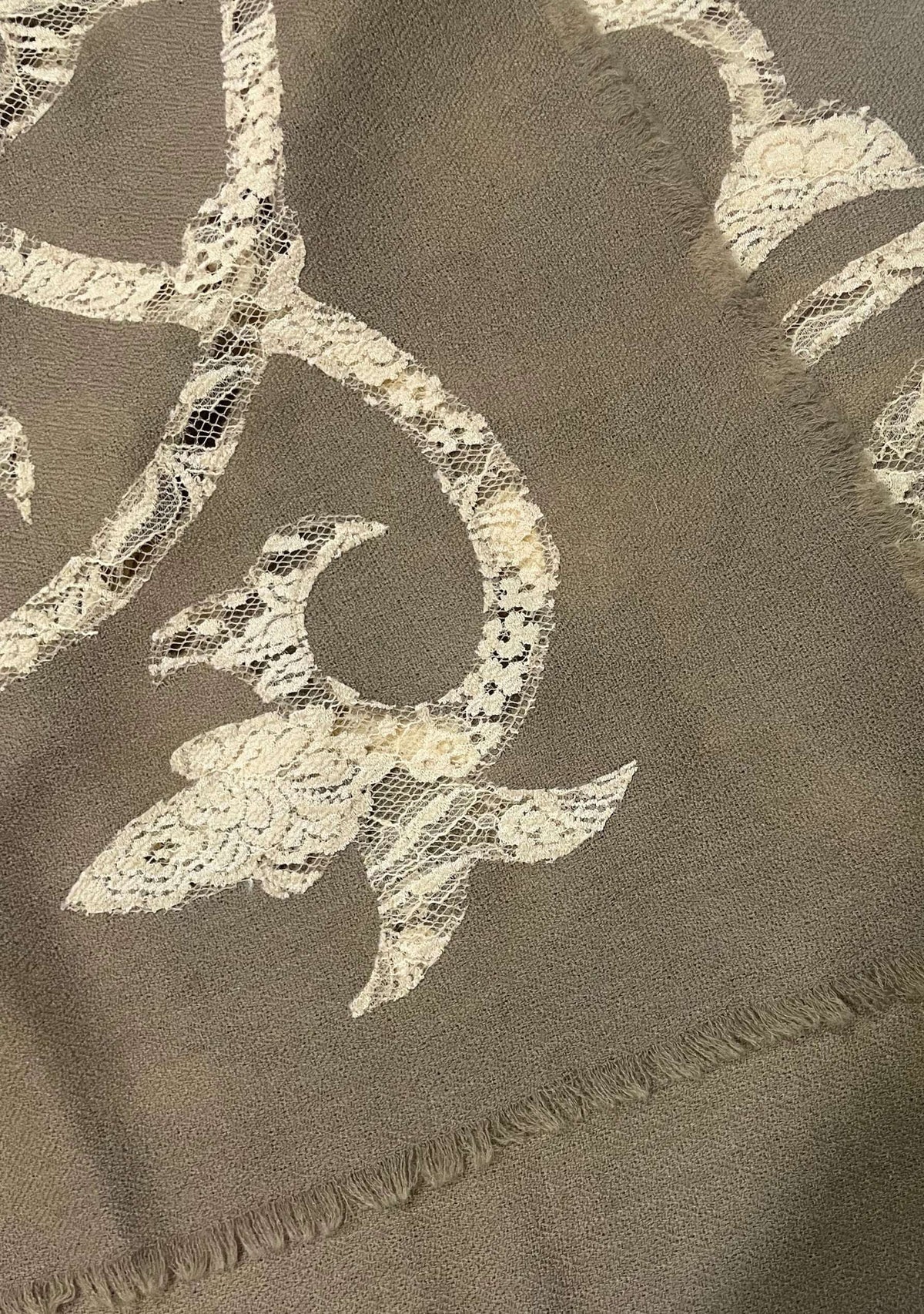 Taupe Cashmere Scarf 
Beige Lace
