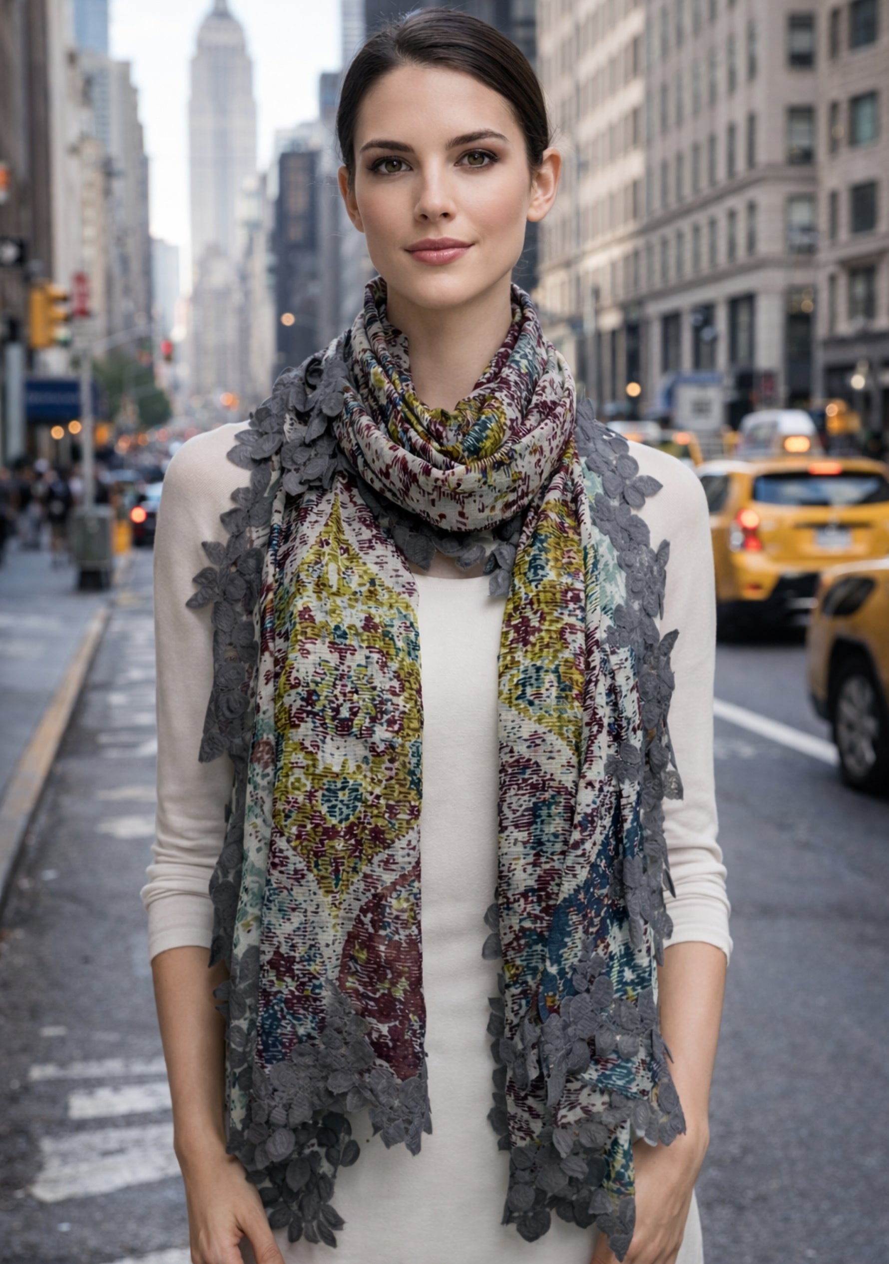 Marrakesh Print Modal & Silk Scarf Mousse Lace