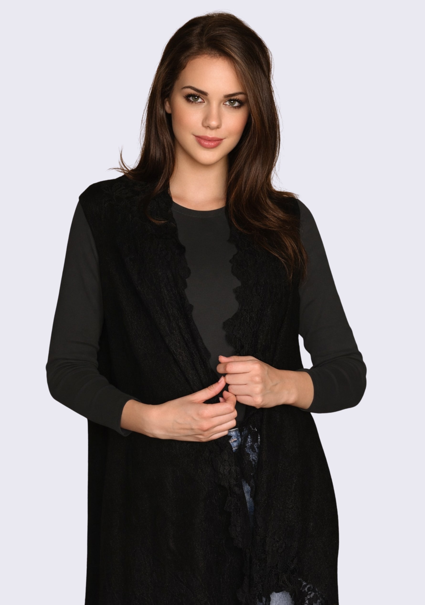 Black Wool Sleeveless Jacket Black Lace