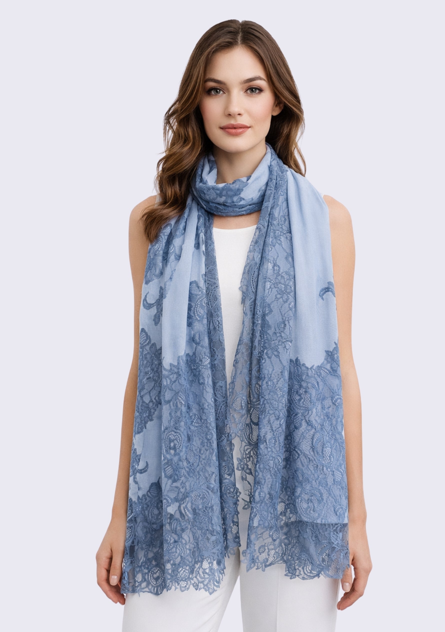 Powder Blue Modal Scarf Blue Lace