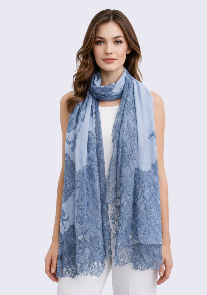 Powder Blue Modal Scarf Blue Lace
