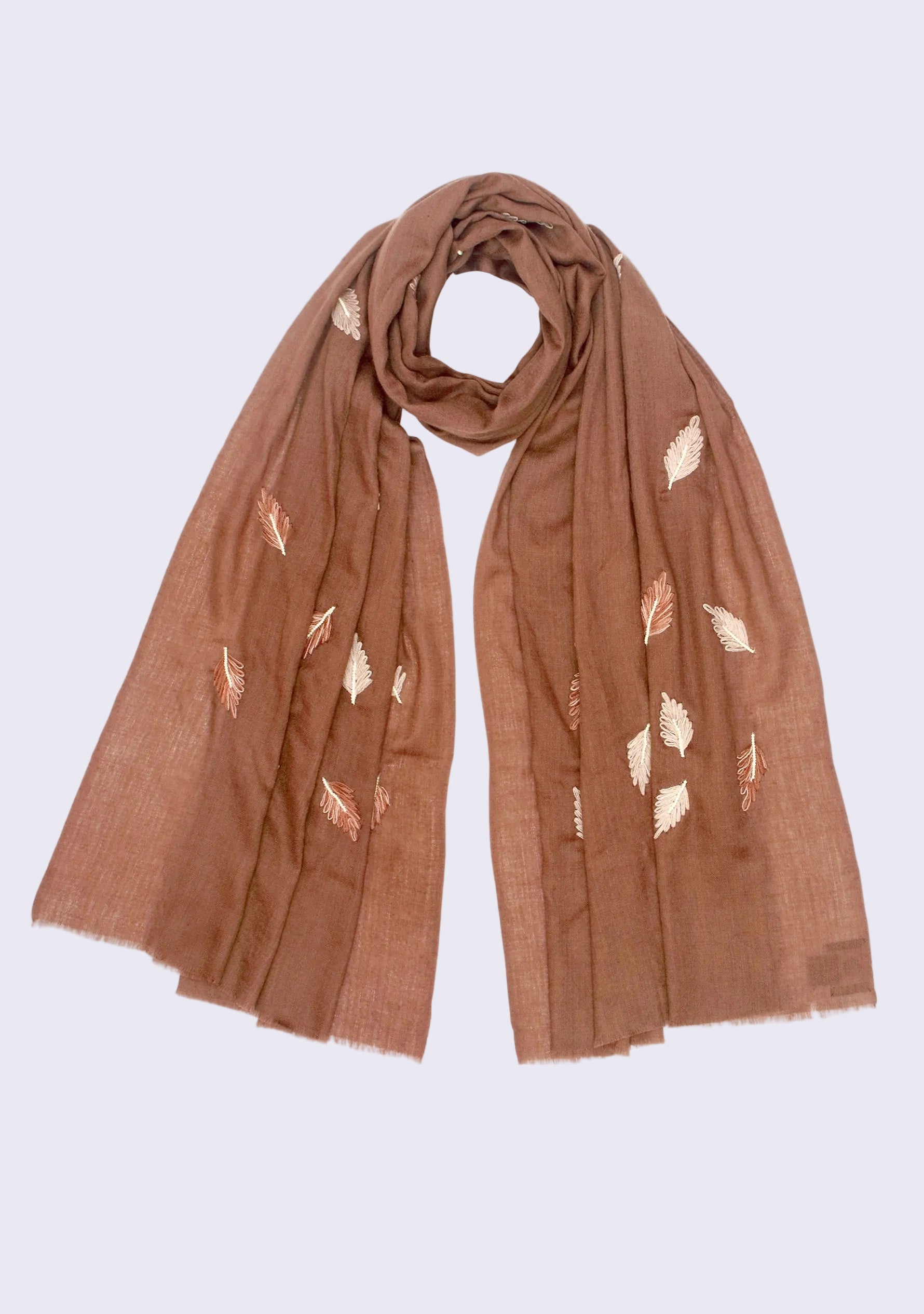 Brown Wool & Silk Scarf
Taupe & Brown Embroidery and Ivory Pearls