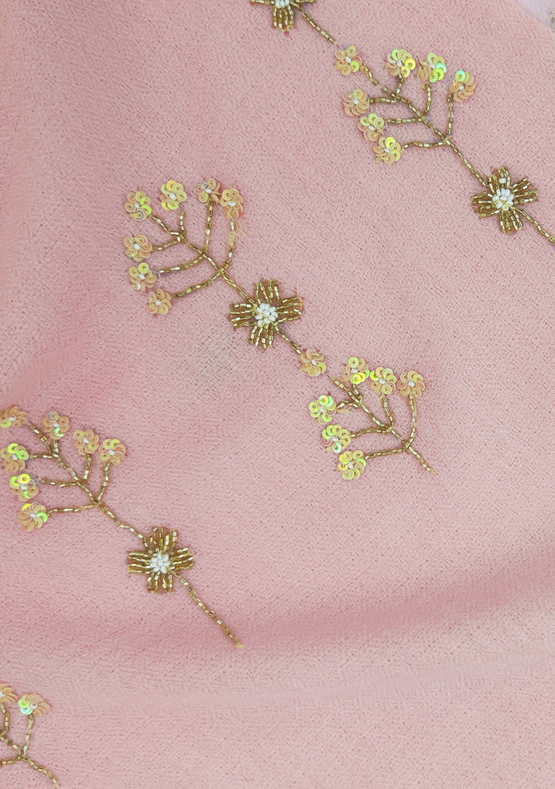 Pink Cashmere Scarf Metallic Bead & Sequin Embroidery