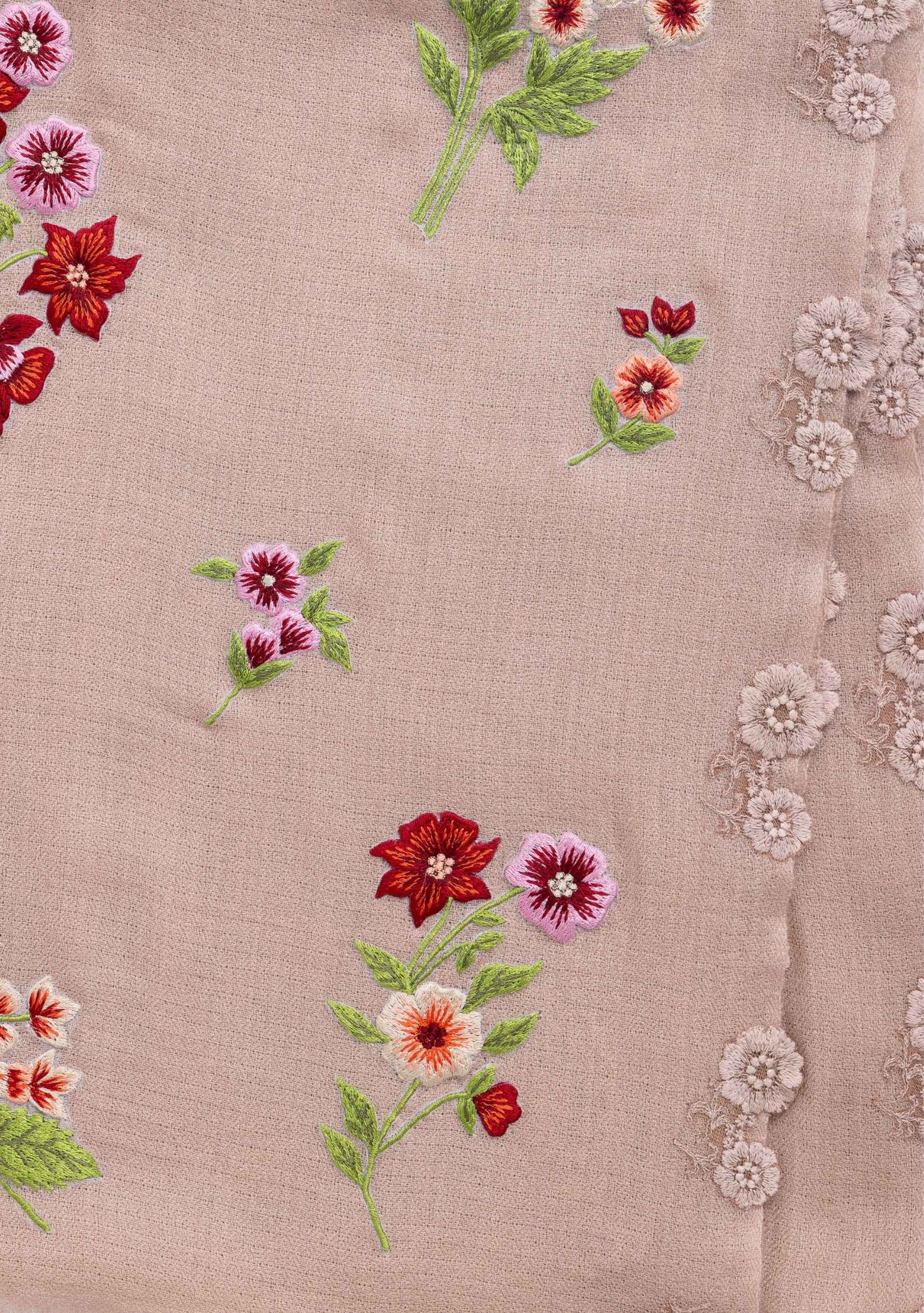 Lt. Copper Cashmere Scarf
Multi-colored Embroidery & Lt. Copper Lace