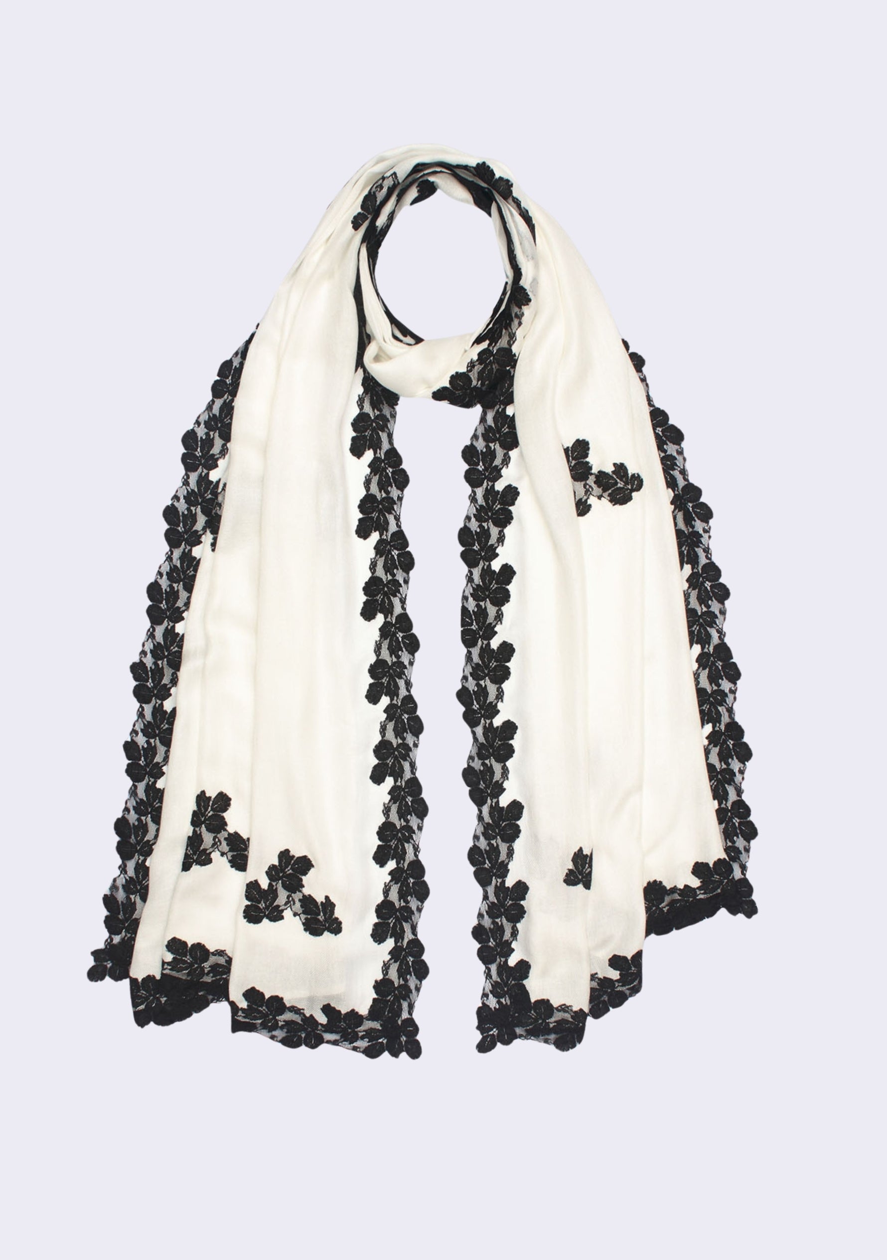 Ivory Modal Scarf Black Lace