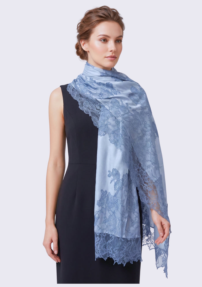 Powder Blue Modal Scarf Steel Blue Lace