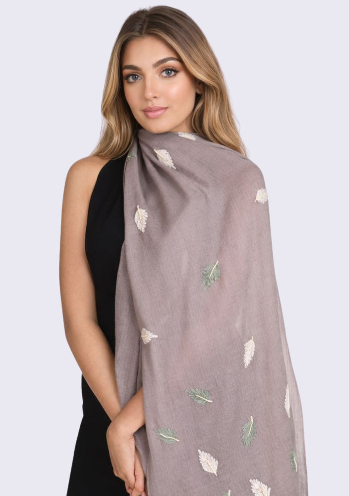 Mousse Wool & Silk Scarf
Ivory & Mousse Embroidery and Ivory Pearls