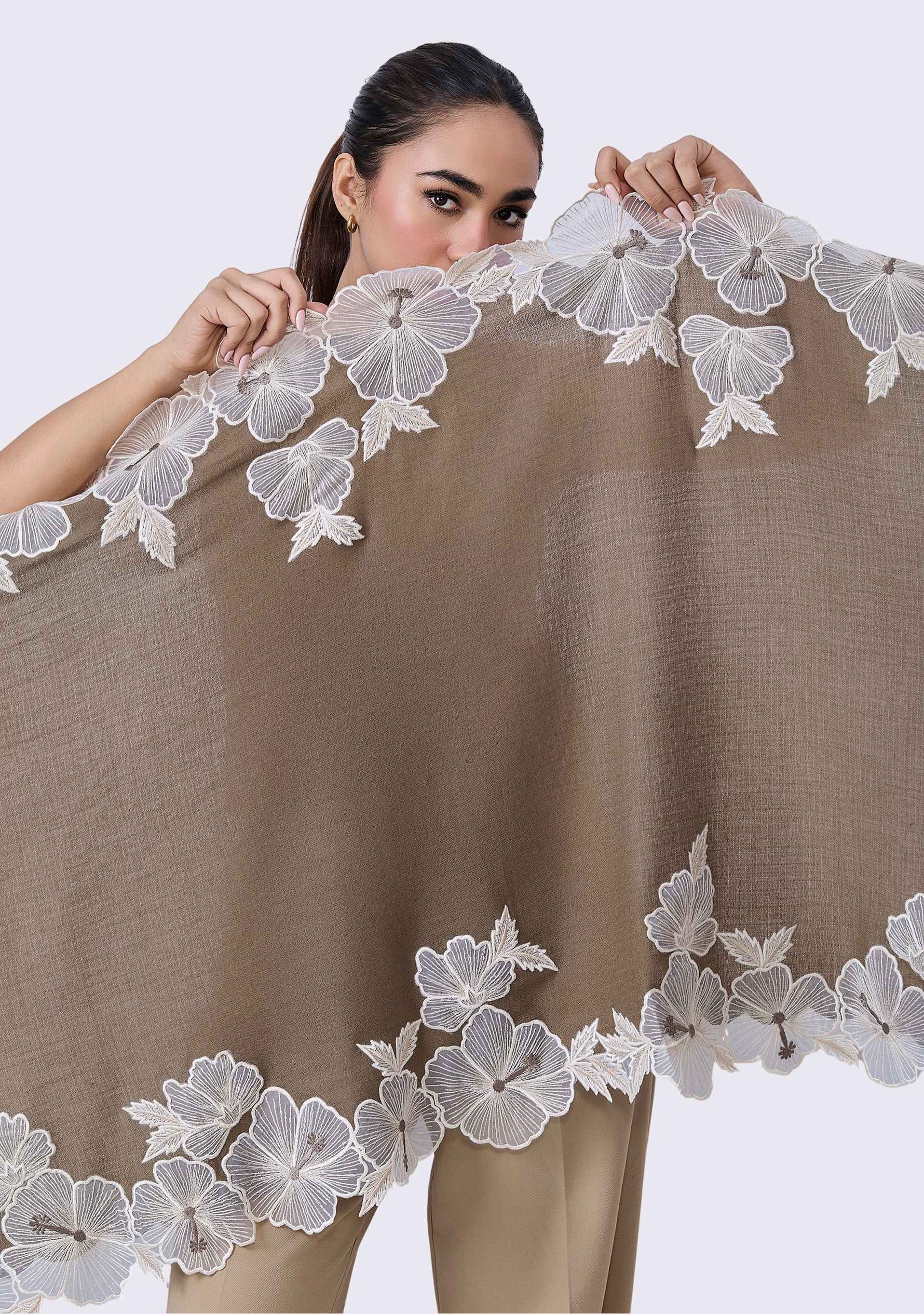 Stone Cashmere Scarf
Ivory Embroidery