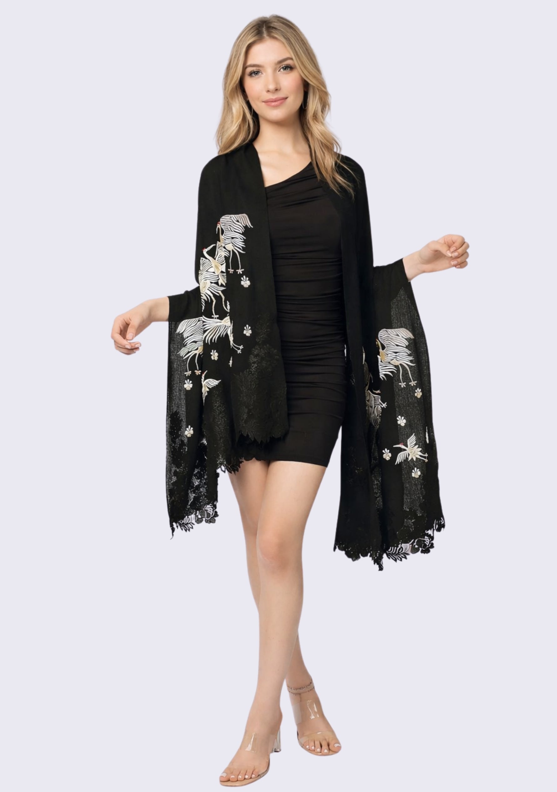 Black Cashmere Scarf
Beige Embroidery & Black Lace