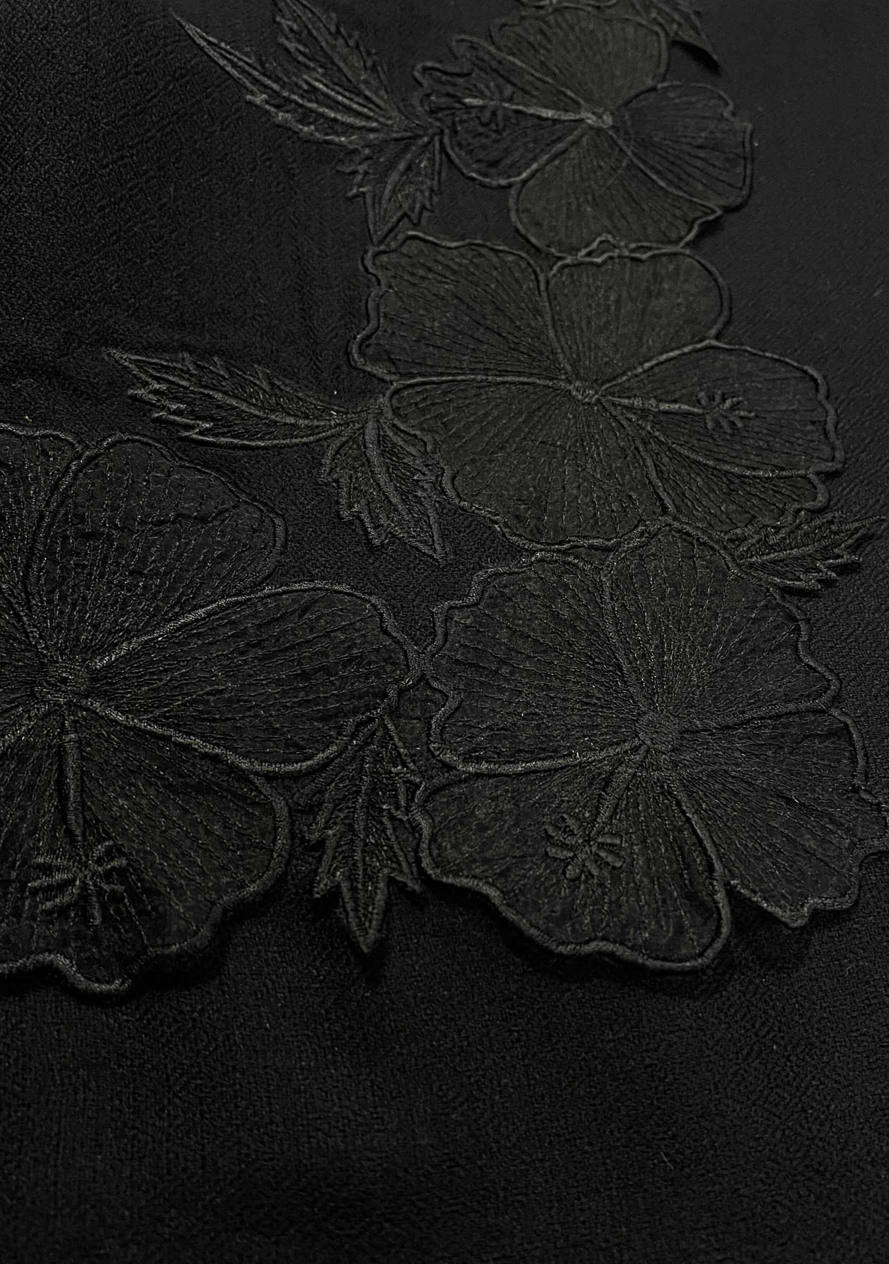 Black Cashmere Scarf Black Embroidery