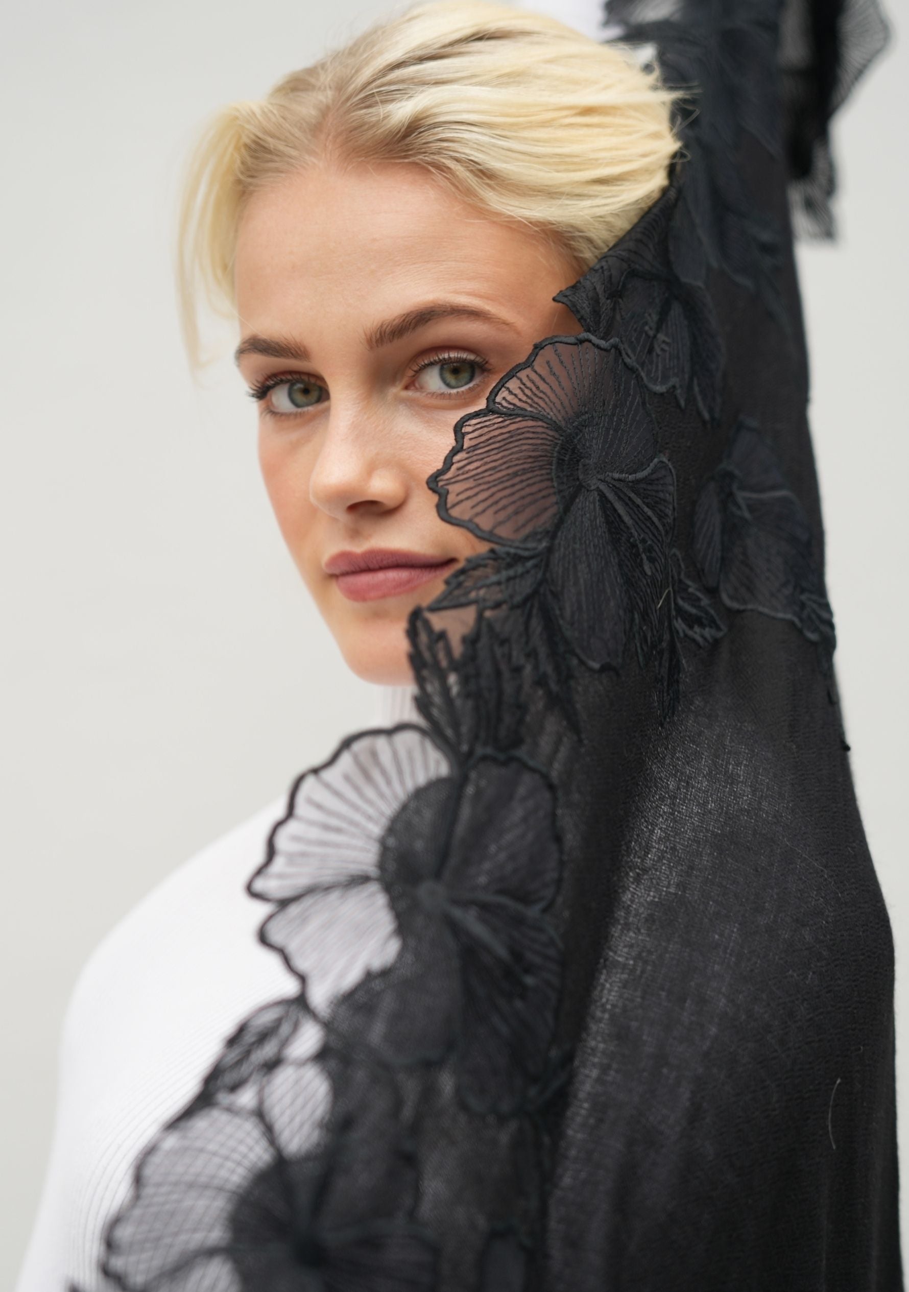 Black Cashmere Scarf Black Embroidery