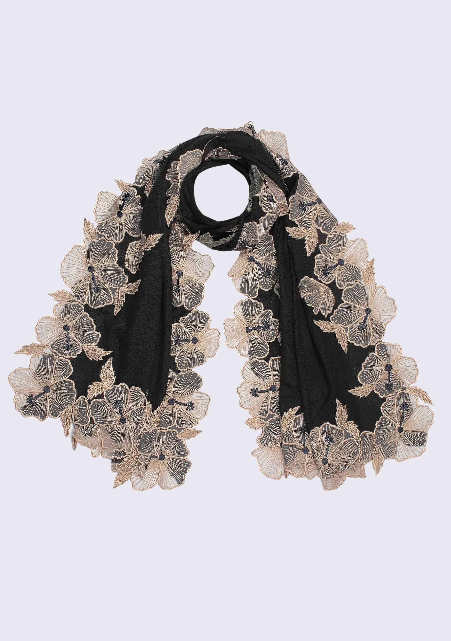Charcoal Cashmere Scarf
Beige Embroidery