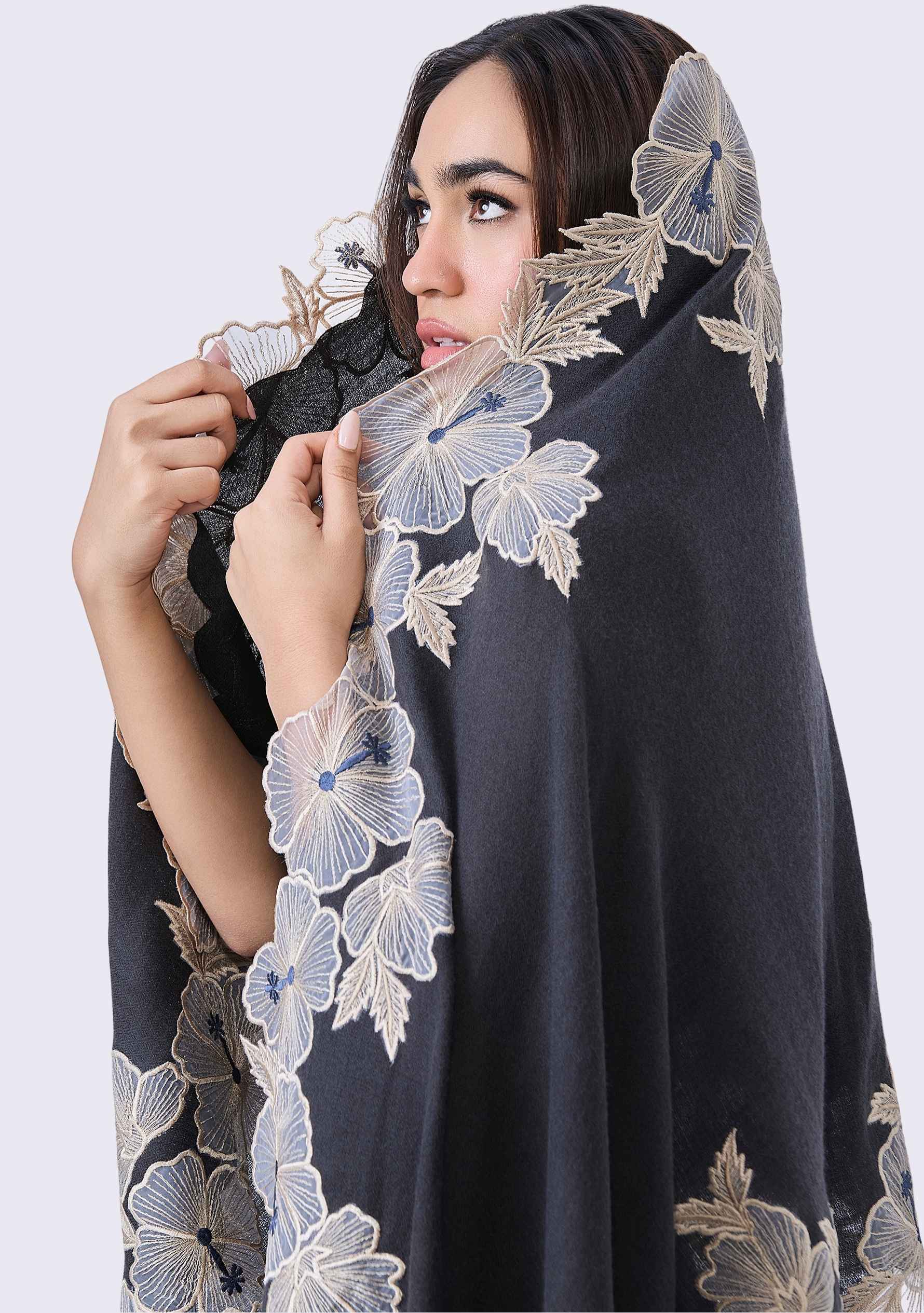 Charcoal Cashmere Scarf
Beige Embroidery