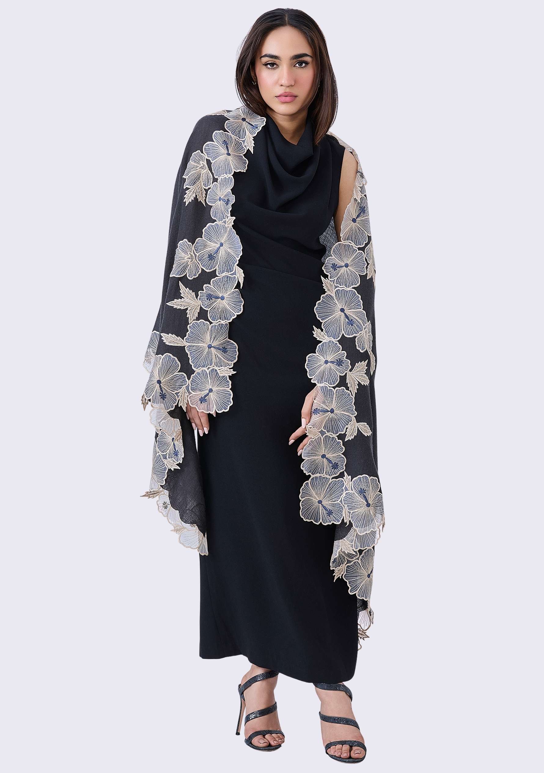 Charcoal Cashmere Scarf
Beige Embroidery