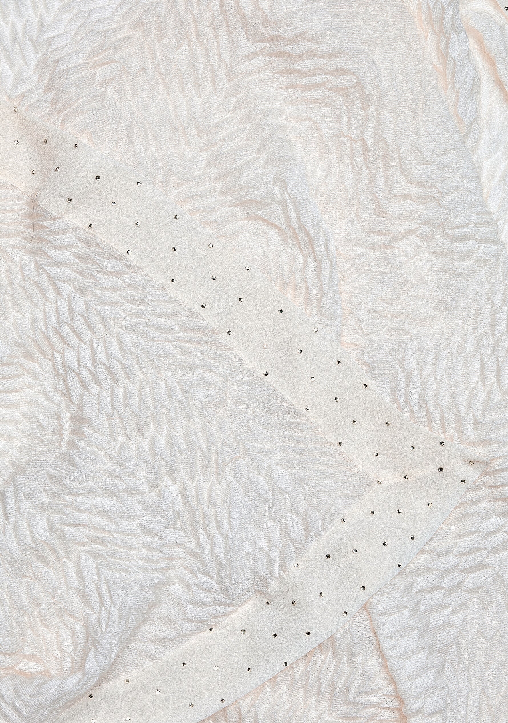 Ivory Pleated Wool & Silk Scarf Ivory Georgette & Crystal Border