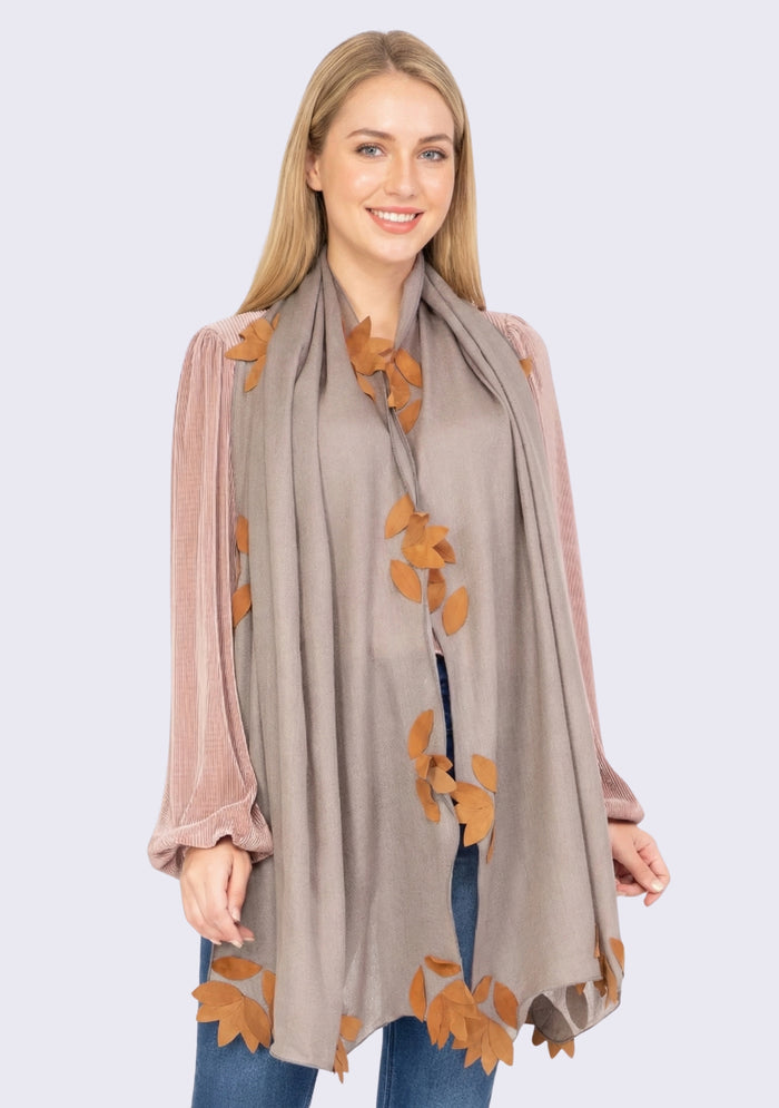 Mousse Cashmere Scarf Brown Suede Applique