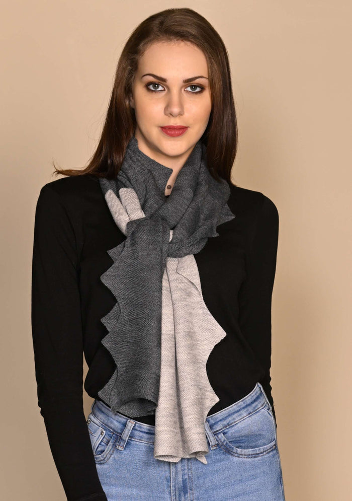 Dk. Gray & Lt. Gray Melange Wool Zig Zag Scarf