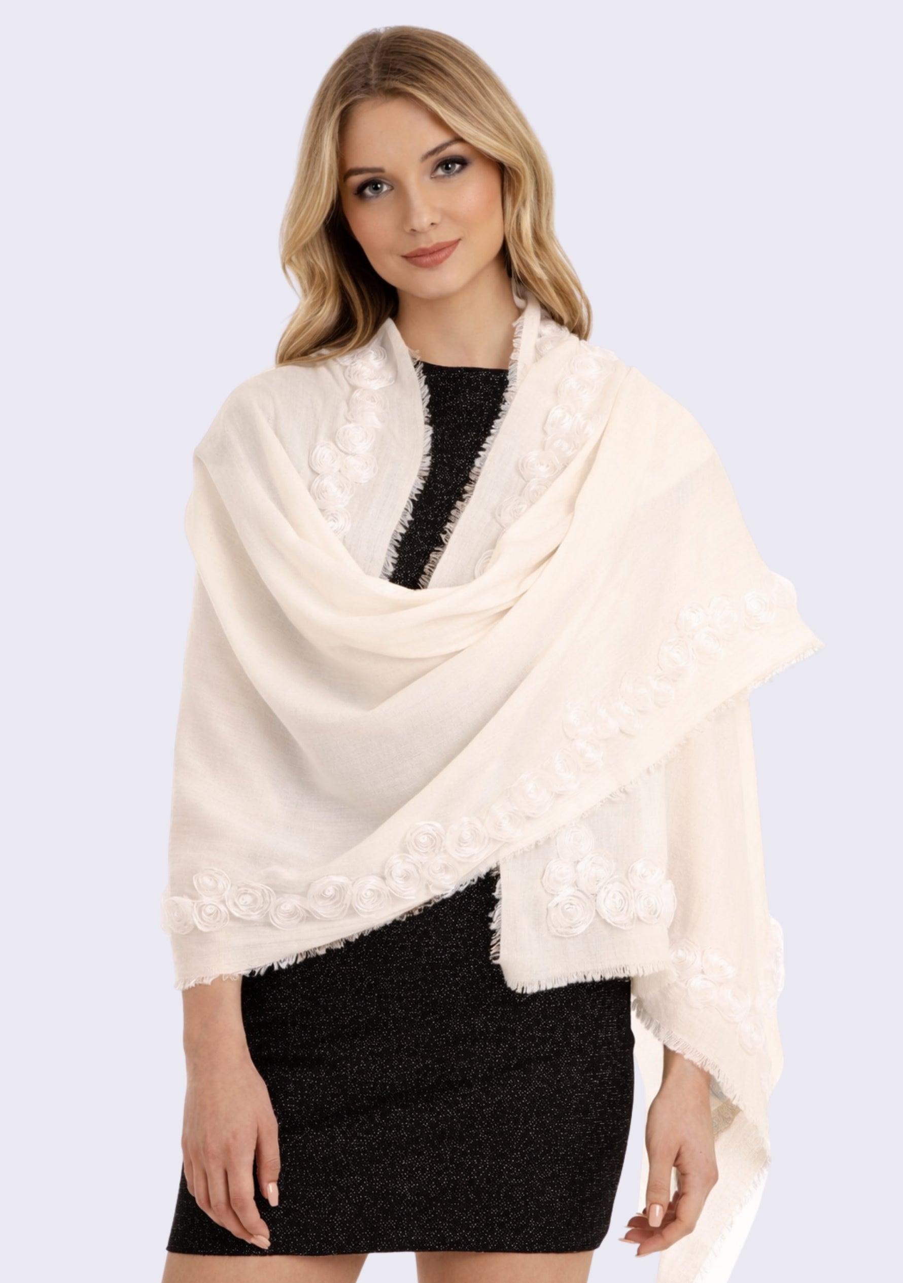 Ivory Cashmere Scarf 
Ivory Ribbon Roses