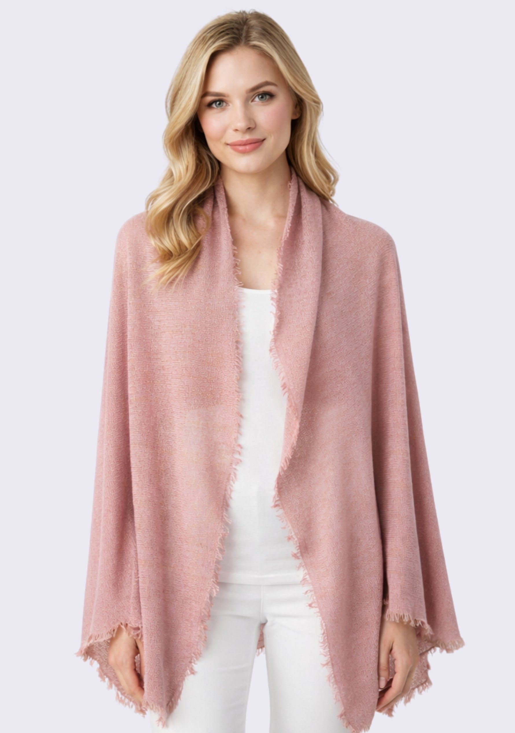 Rose Pink Knitted Fine Wool & Cashmere Wrap  Gold Lurex