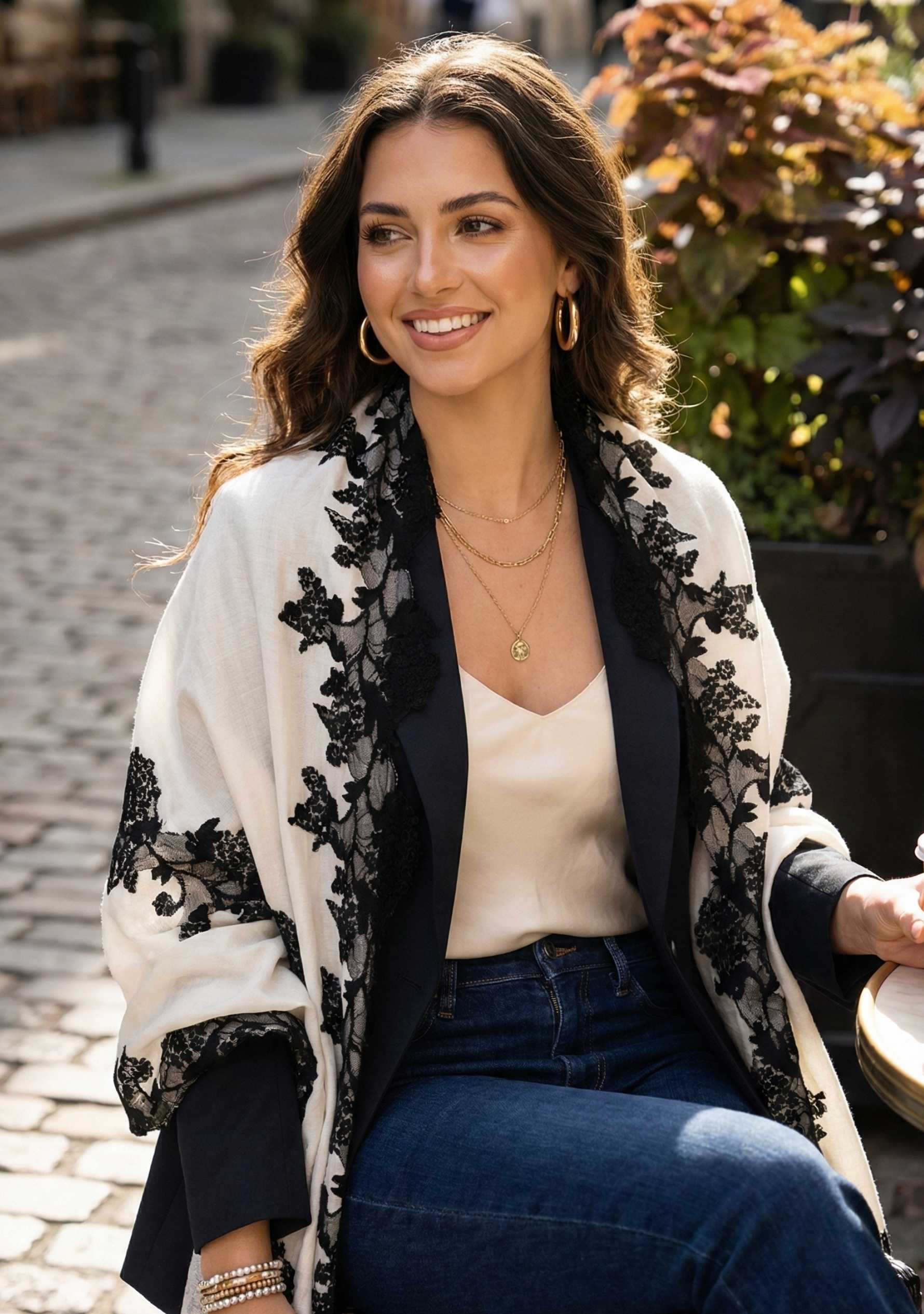 Ivory Wool & Silk Scarf
Black Lace