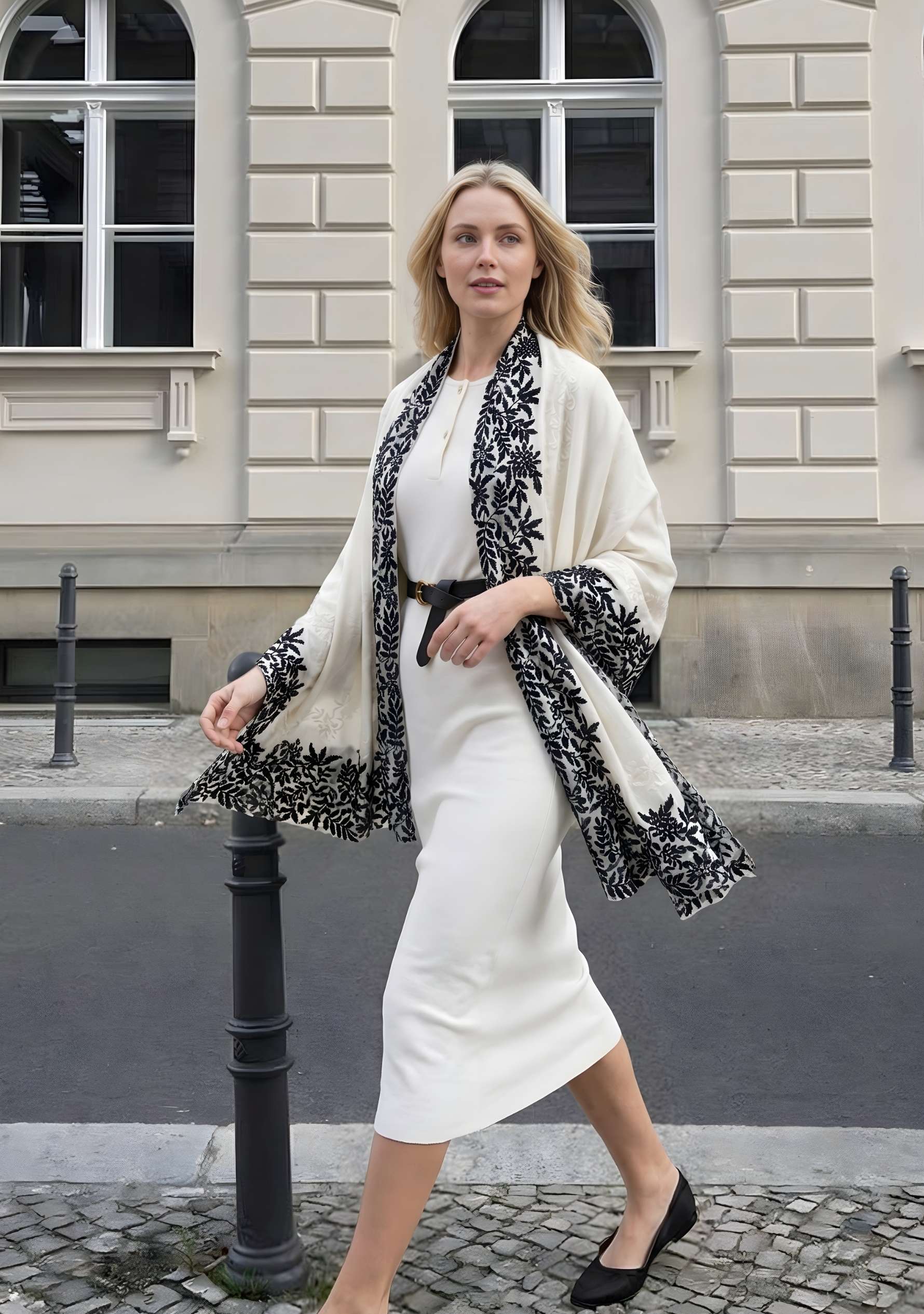 Ivory Cashmere Scarf
Black Embroidery & Ivory Lace