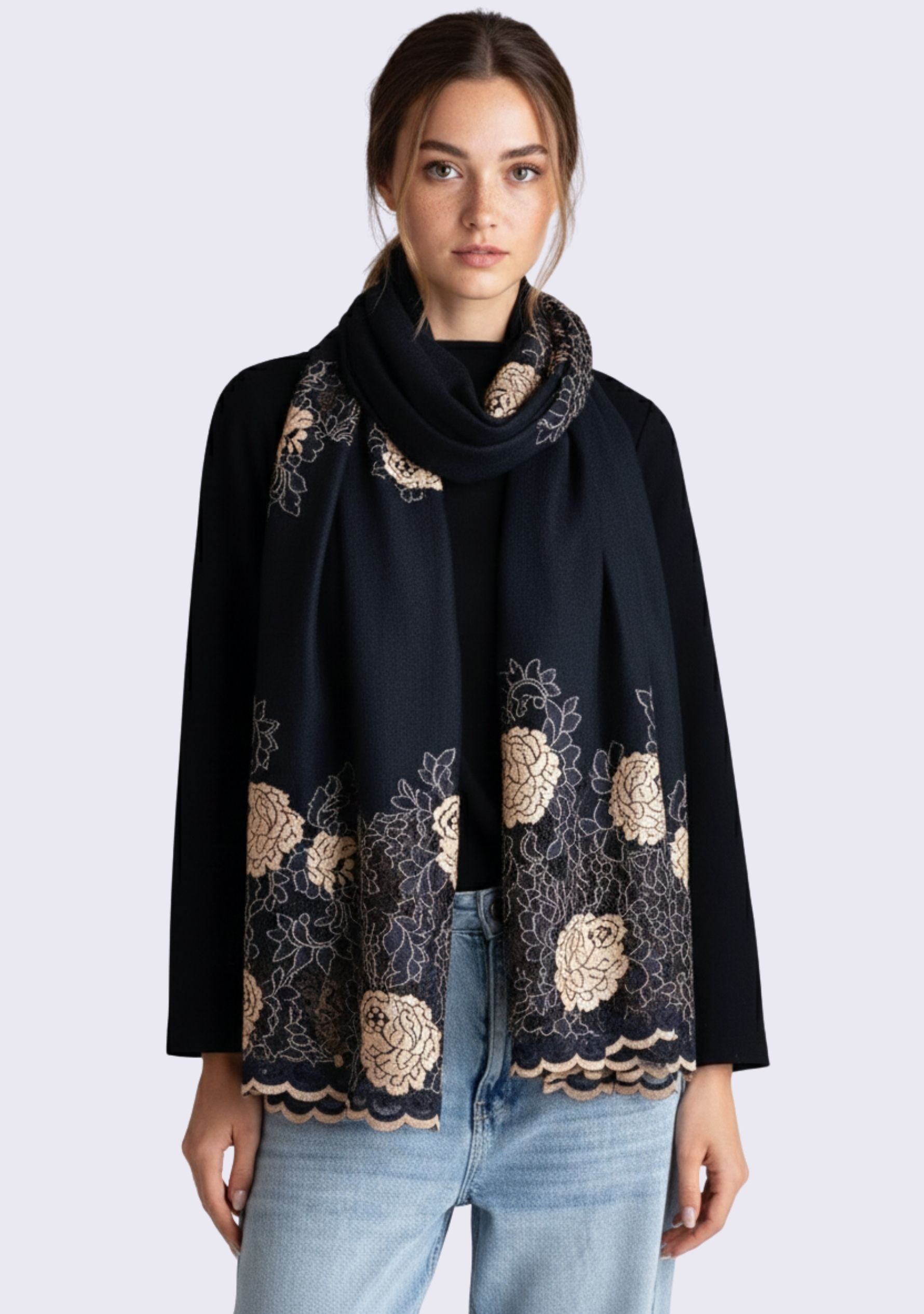 Black Cashmere Scarf
Black & Nude Lace