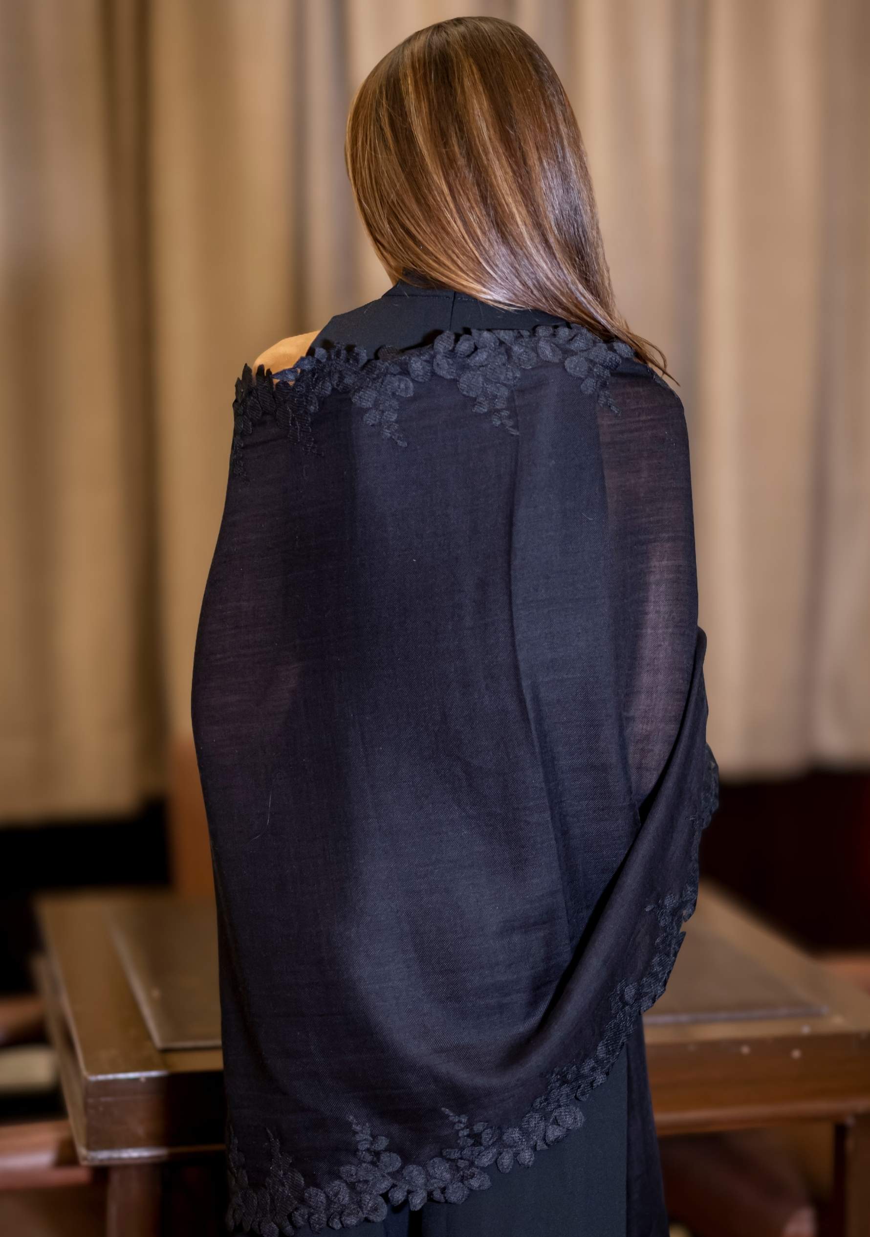 Black Silk & Wool Scarf 
Black Lace