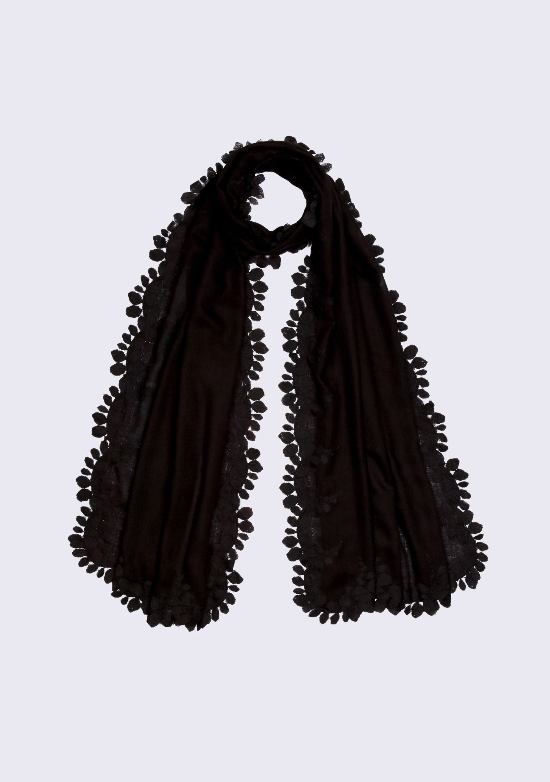 Black Silk & Wool Scarf 
Black Lace