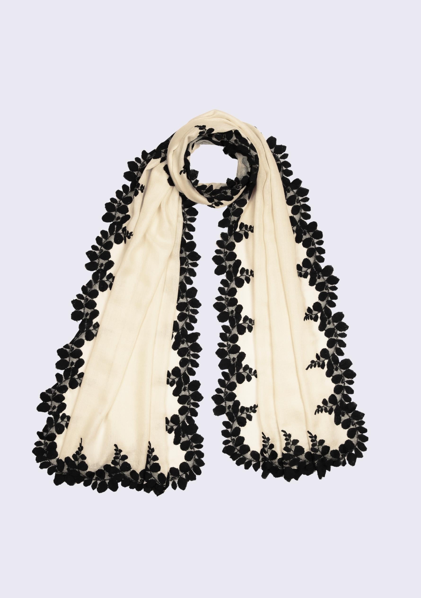 Beige Silk & Wool Scarf 
Black Lace
