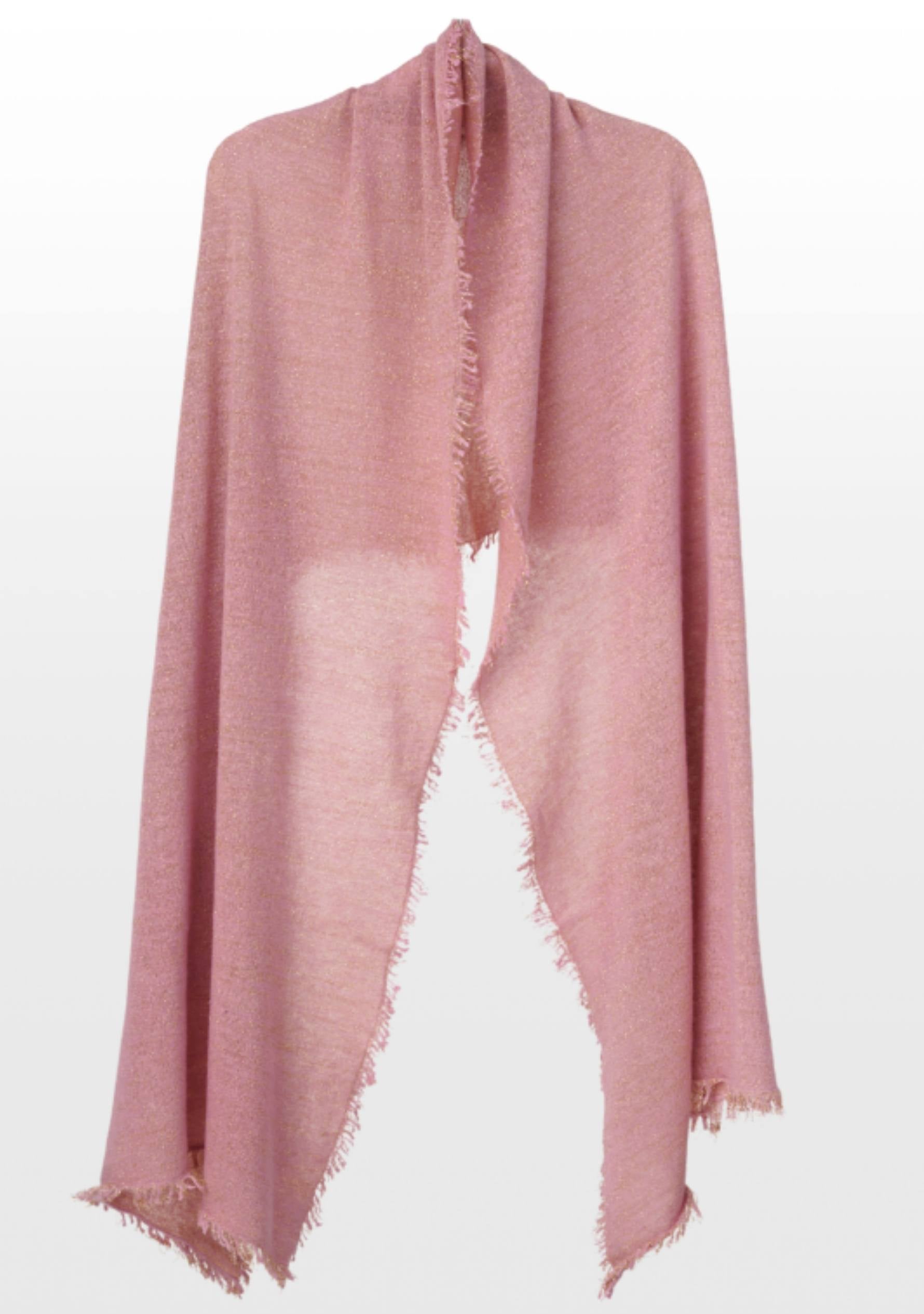 Rose Pink Knitted Fine Wool & Cashmere Wrap  Gold Lurex