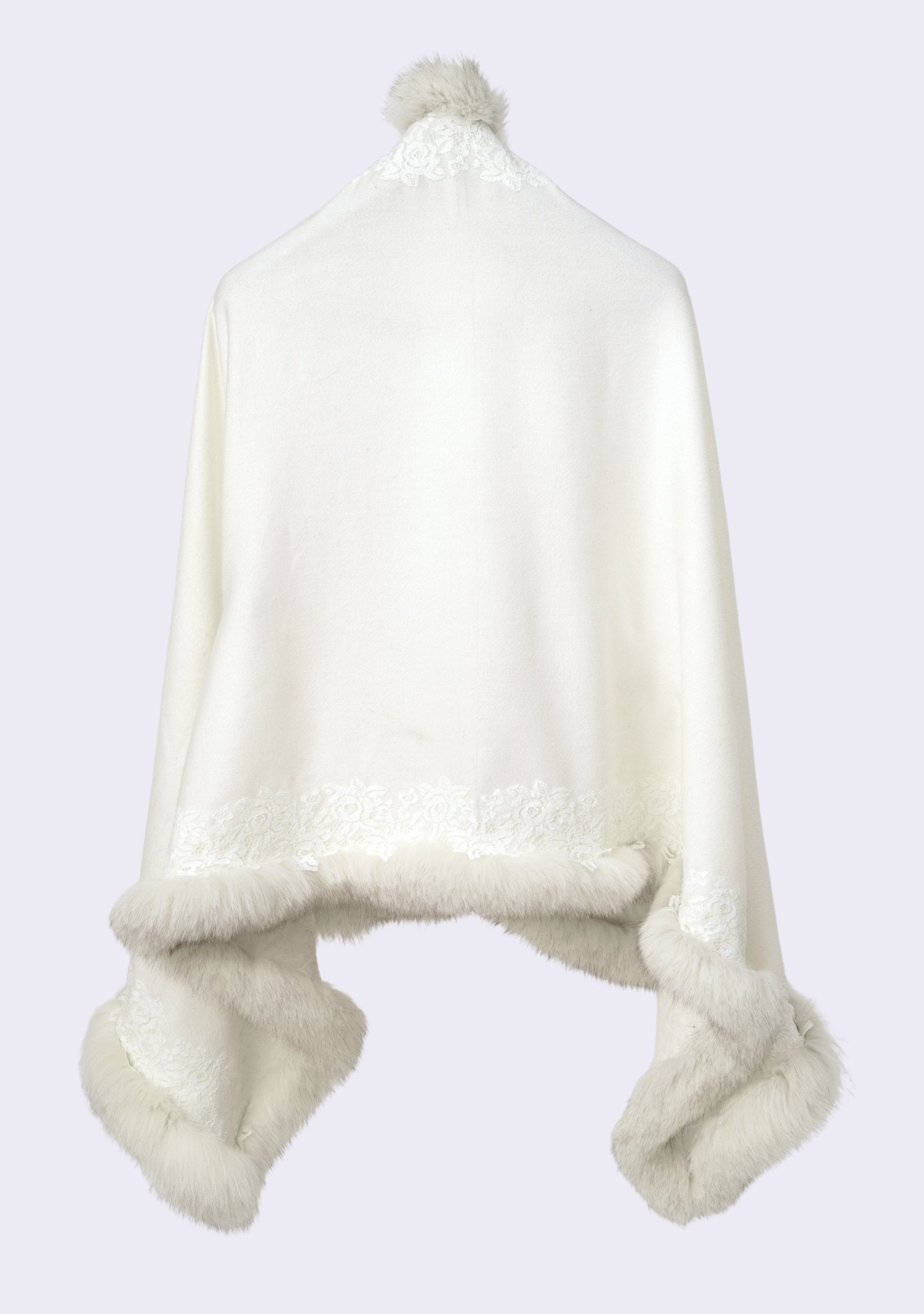 Ivory Cashmere Stole Ivory Fox Fur & Floral Lace