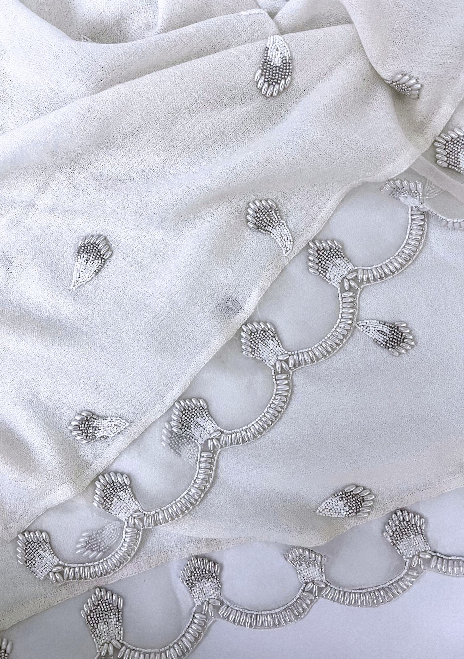 Ivory Cashmere Scarf Ivory Beads