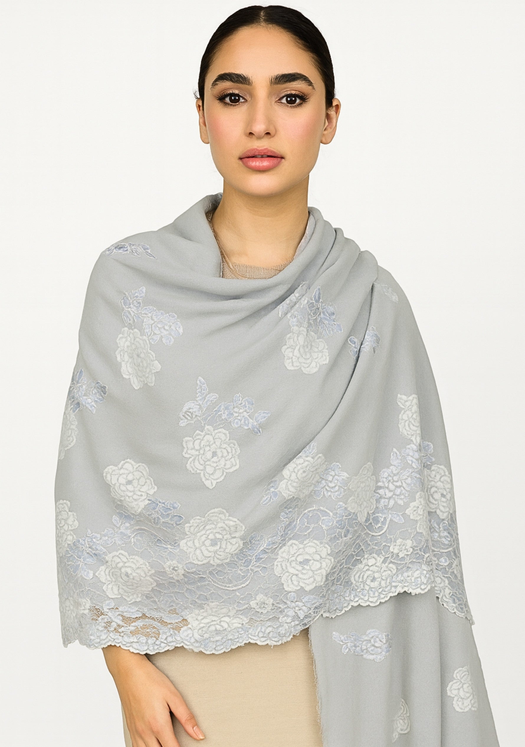 Silver-Gray Cashmere Scarf Silver Lace