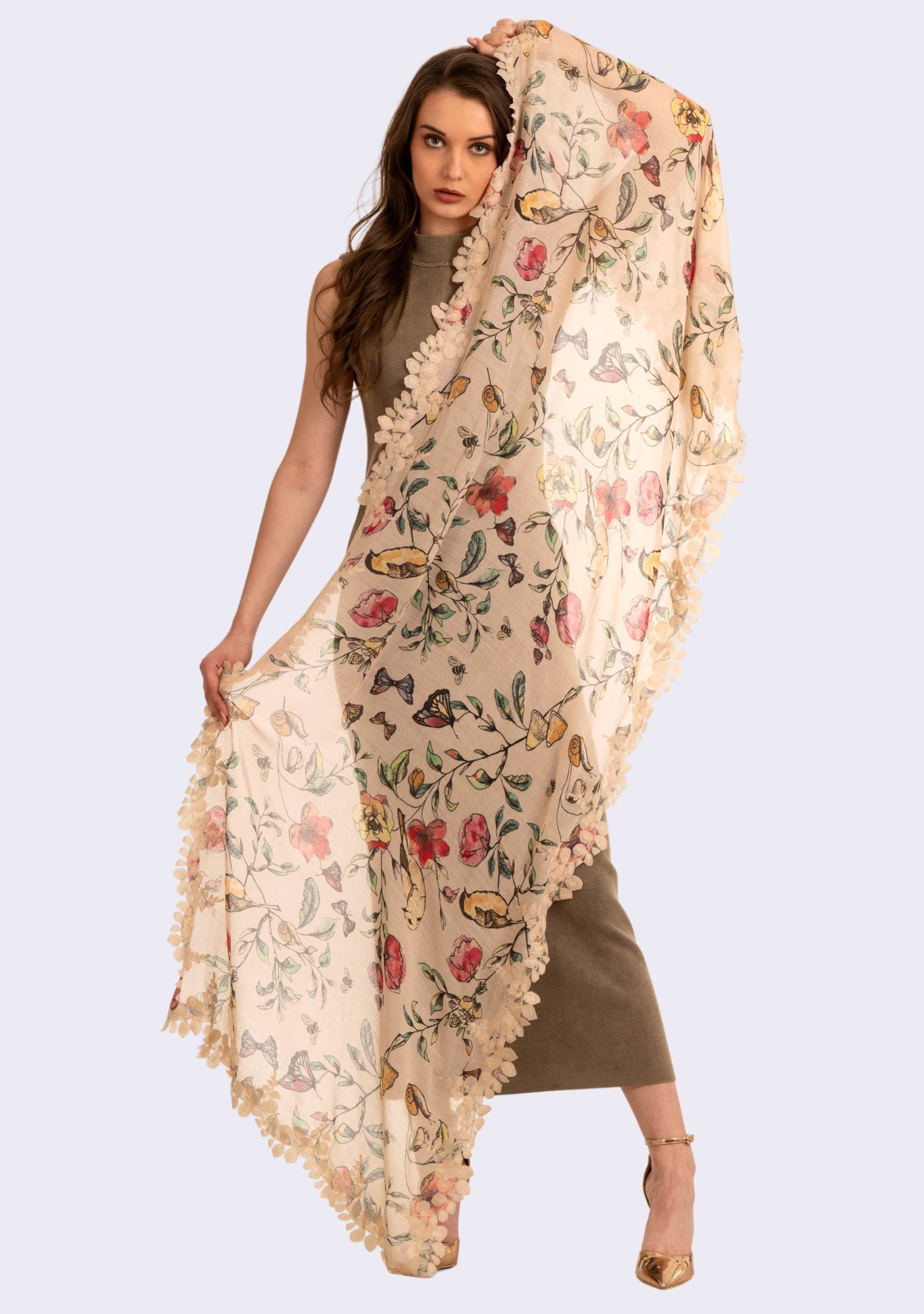 Beige Print Modal & Silk Scarf
Beige Lace