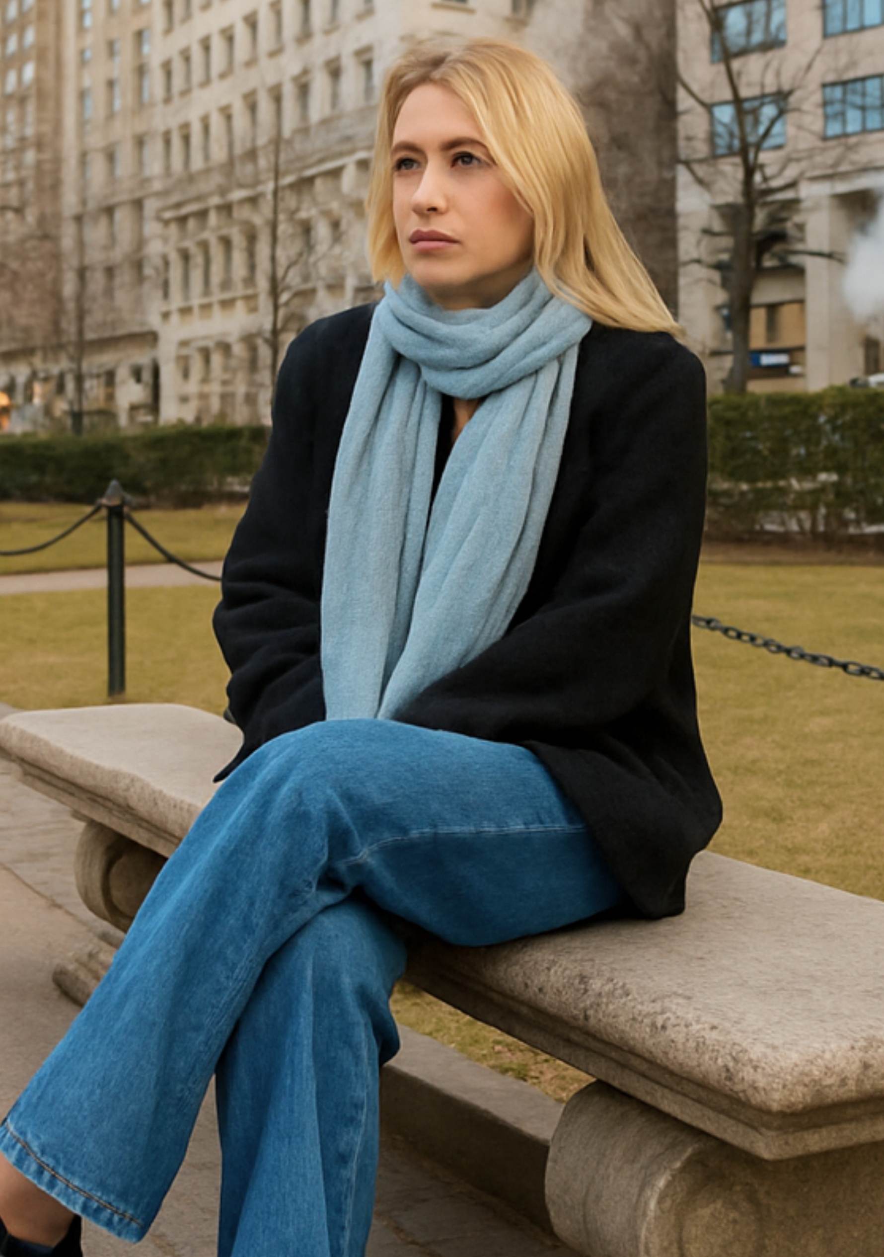 Lt. Blue Knitted Fine Wool & Cashmere Wrap Silver Lurex