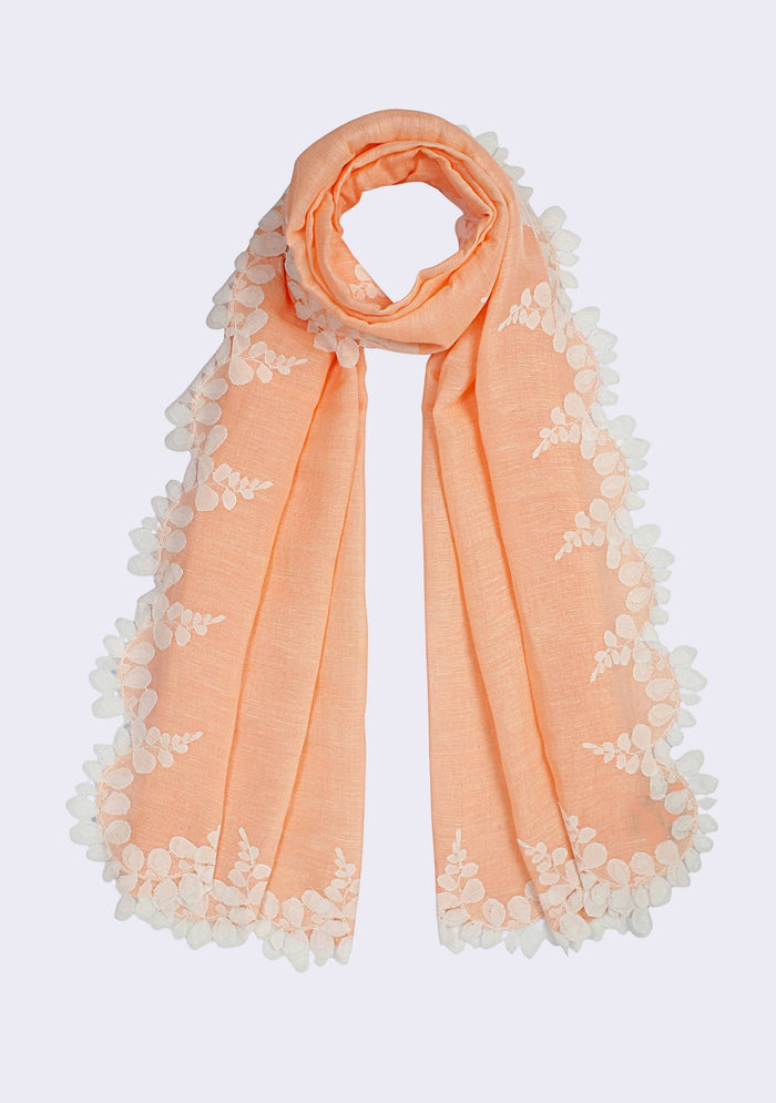 Lt. Peach Linen & Modal Scarf 
Ivory Lace