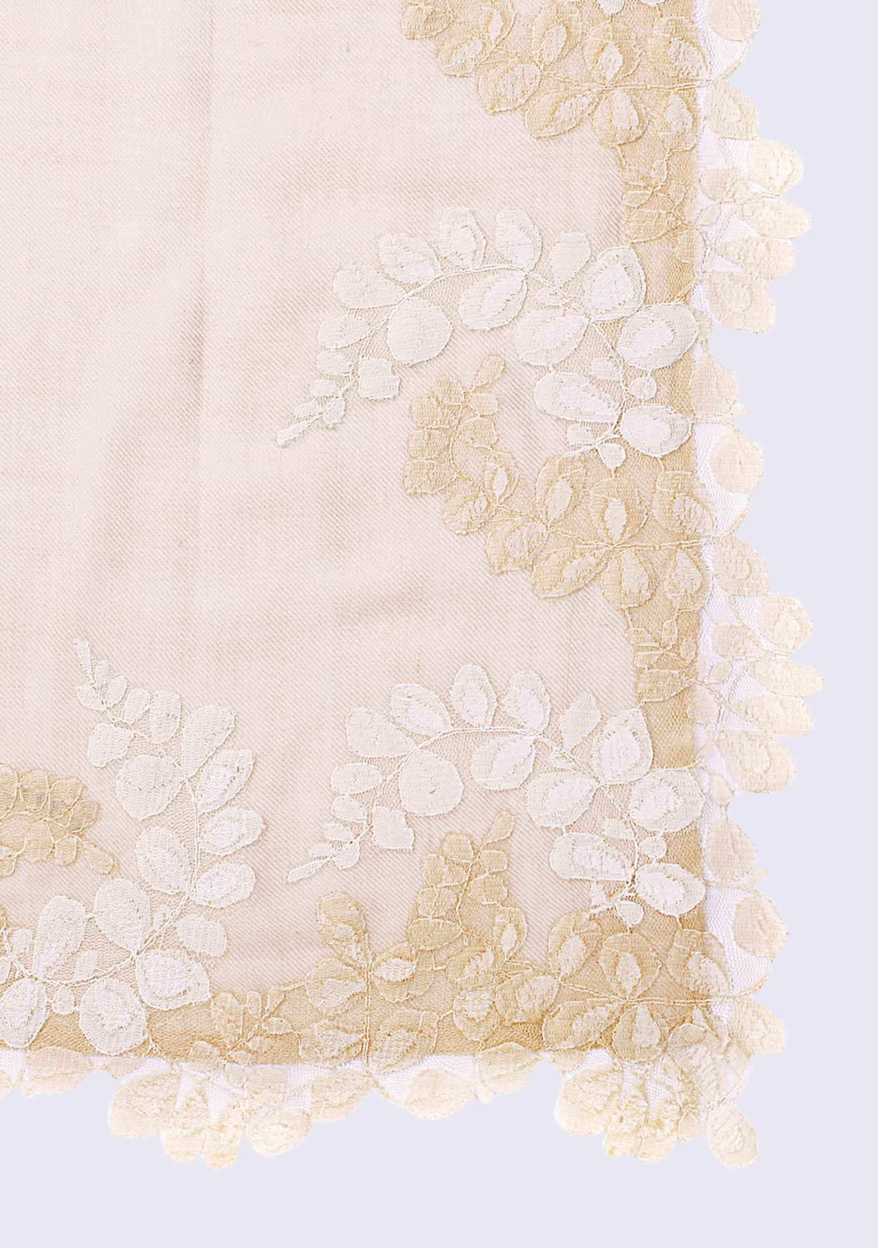 Beige Silk & Wool Scarf Beige & Ivory Lace