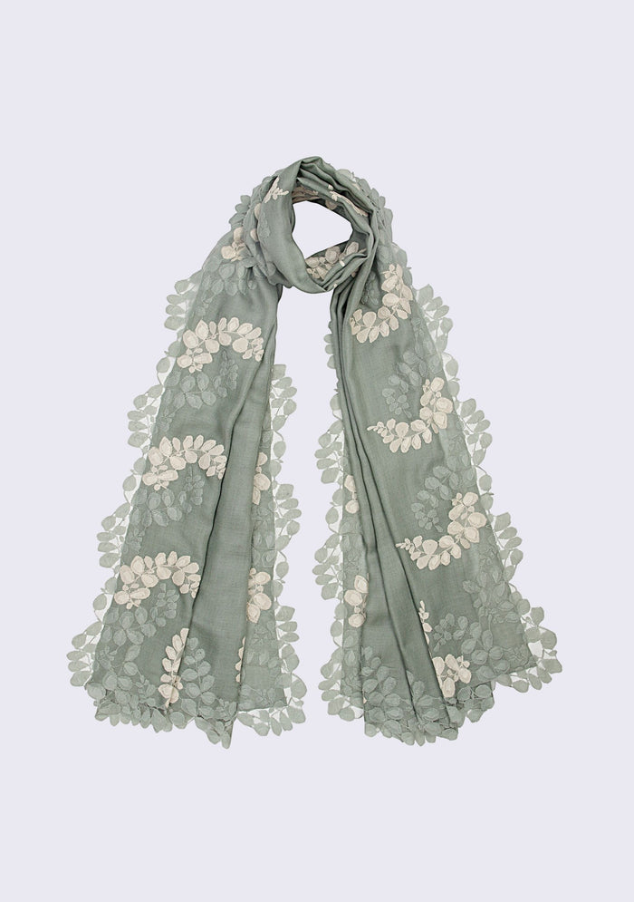 Sage Green Silk & Wool Scarf 
Sage Green & Beige Lace