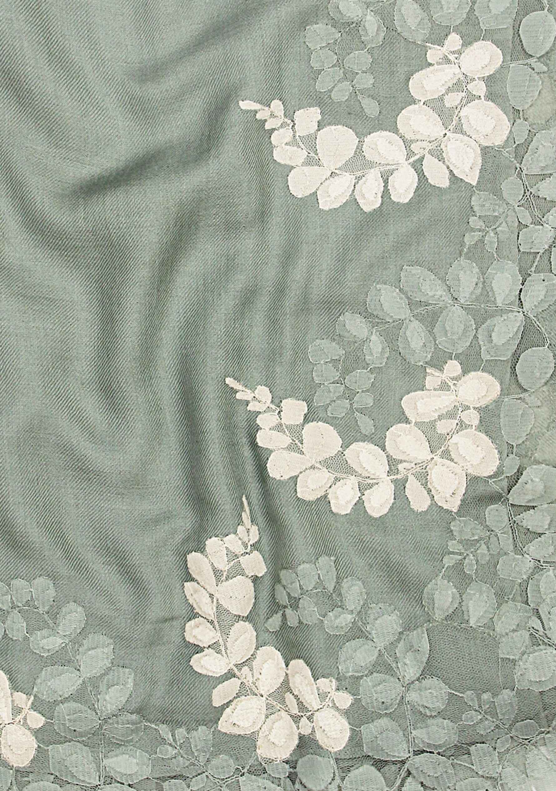 Sage Green Silk & Wool Scarf 
Sage Green & Beige Lace