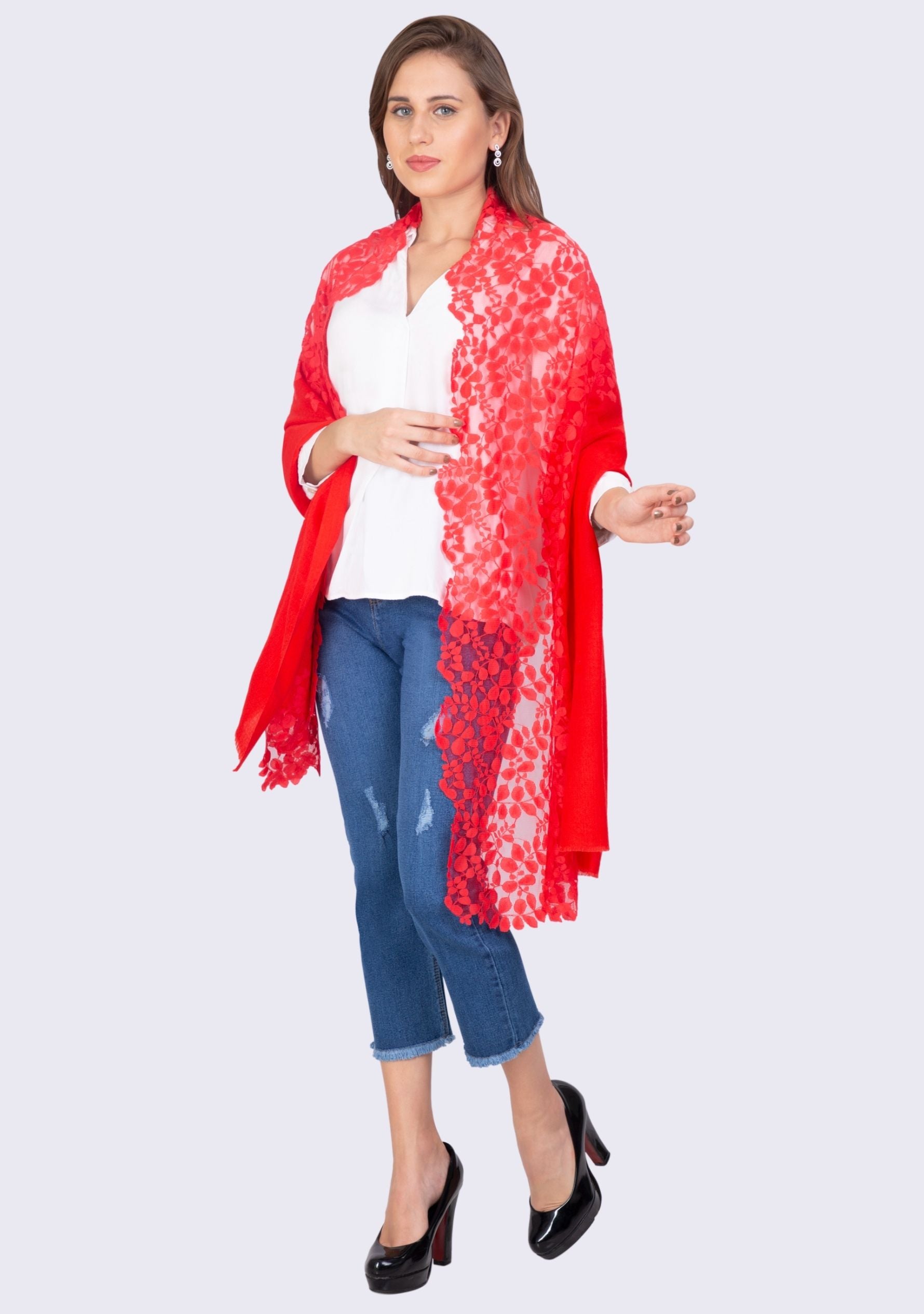 Tomato Red Silk & Wool Scarf 
Tomato Red Lace