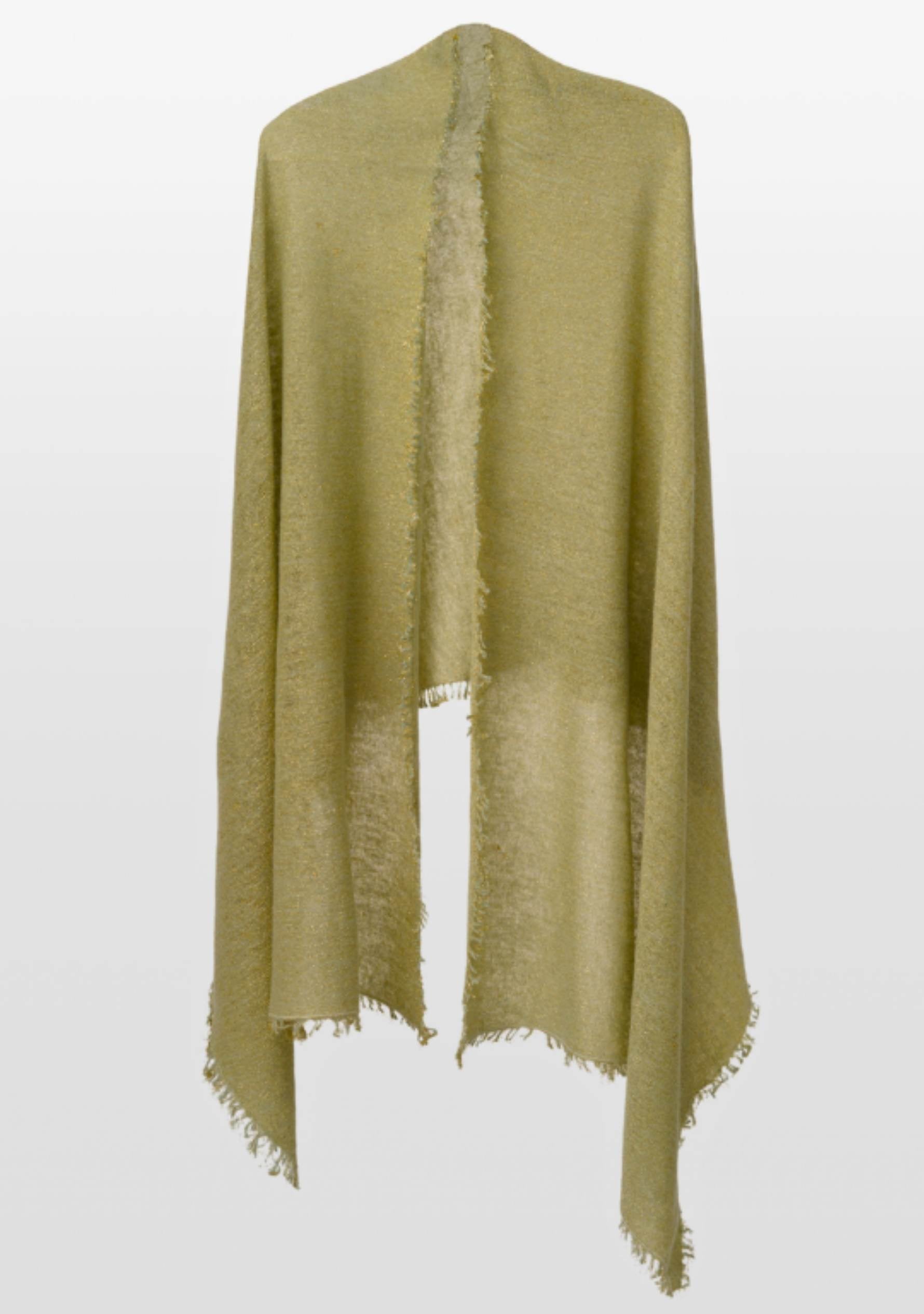 Lt. Pistachio Knitted Fine Wool & Cashmere Wrap Gold Lurex