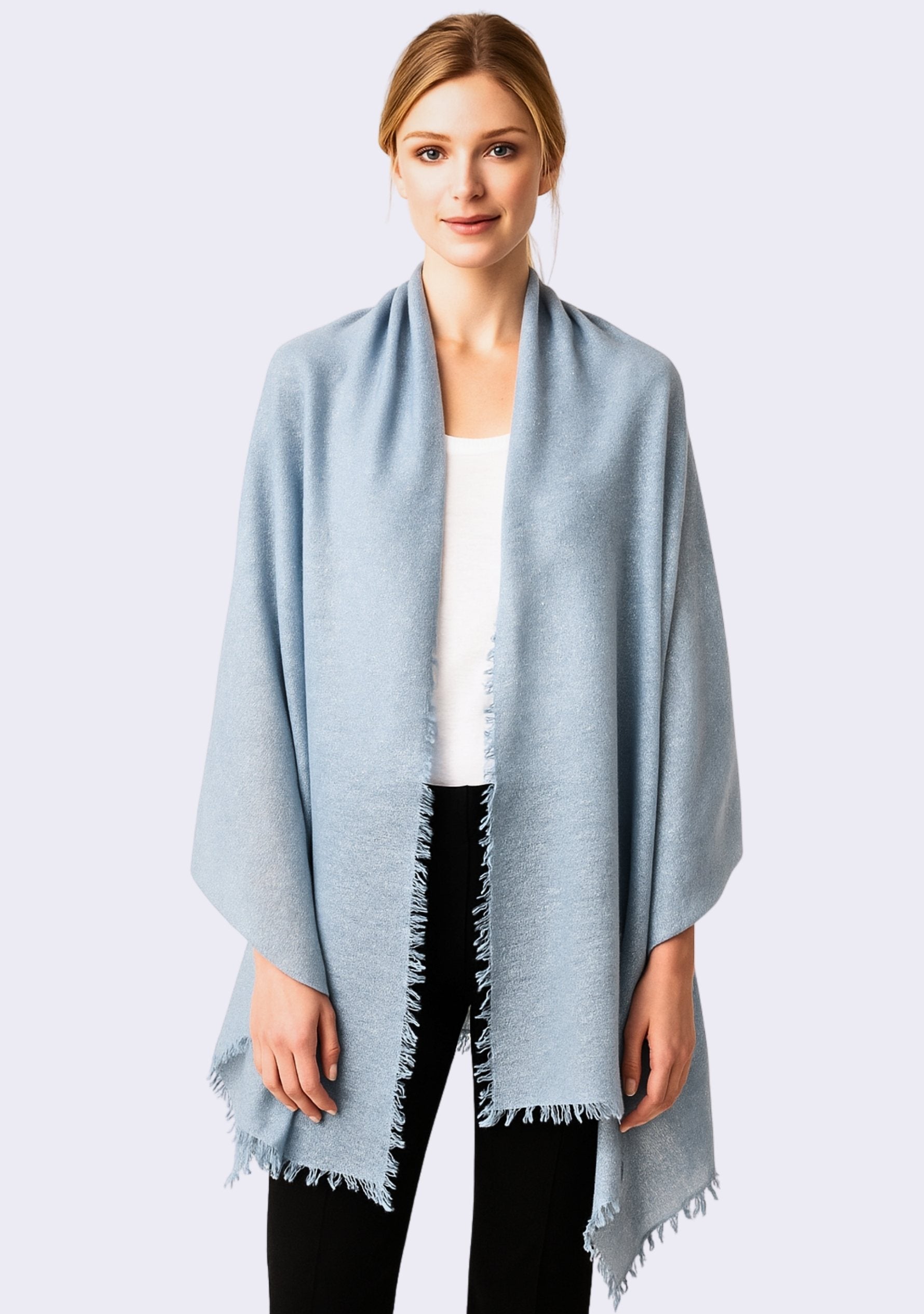 Lt. Blue Knitted Fine Wool & Cashmere Wrap Silver Lurex