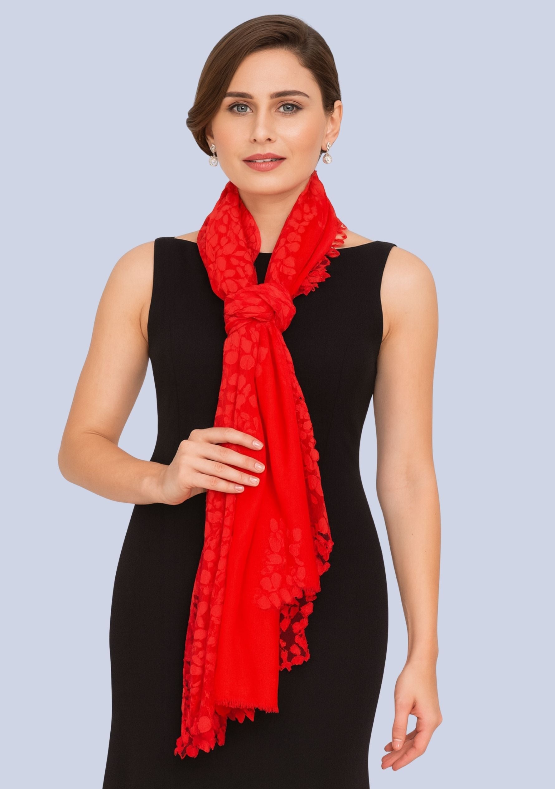 Tomato Red Silk & Wool Scarf 
Tomato Red Lace