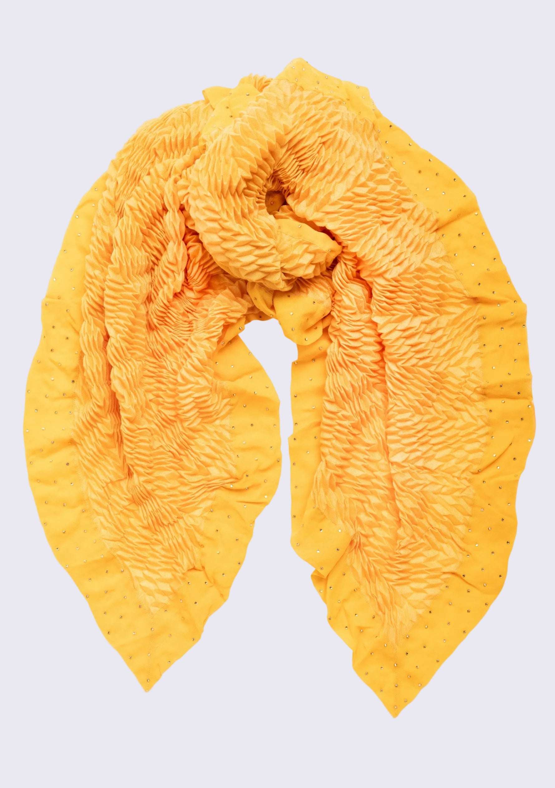 Butterscotch Pleated Wool & Silk Scarf Crystal Border