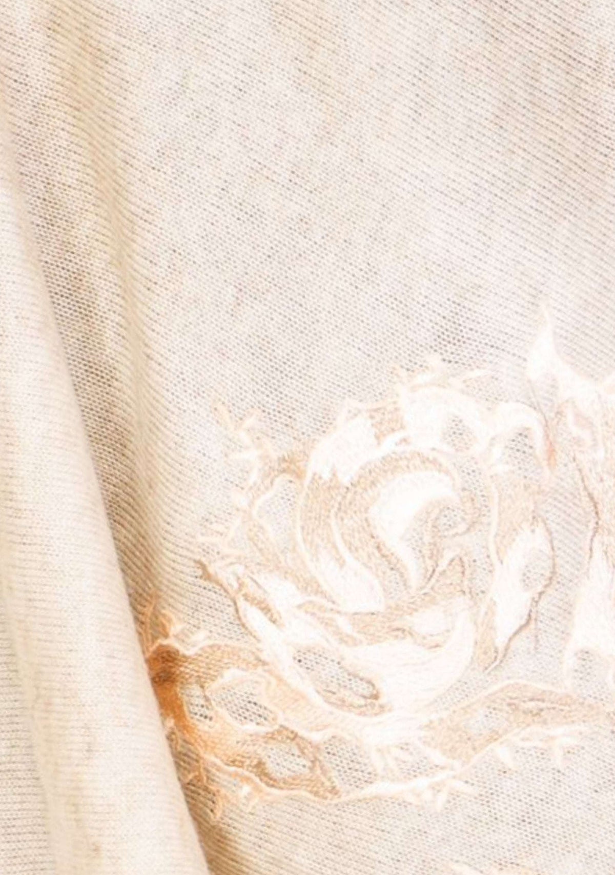 Oatmeal Melange Wool PonchoLt. Gold Applique